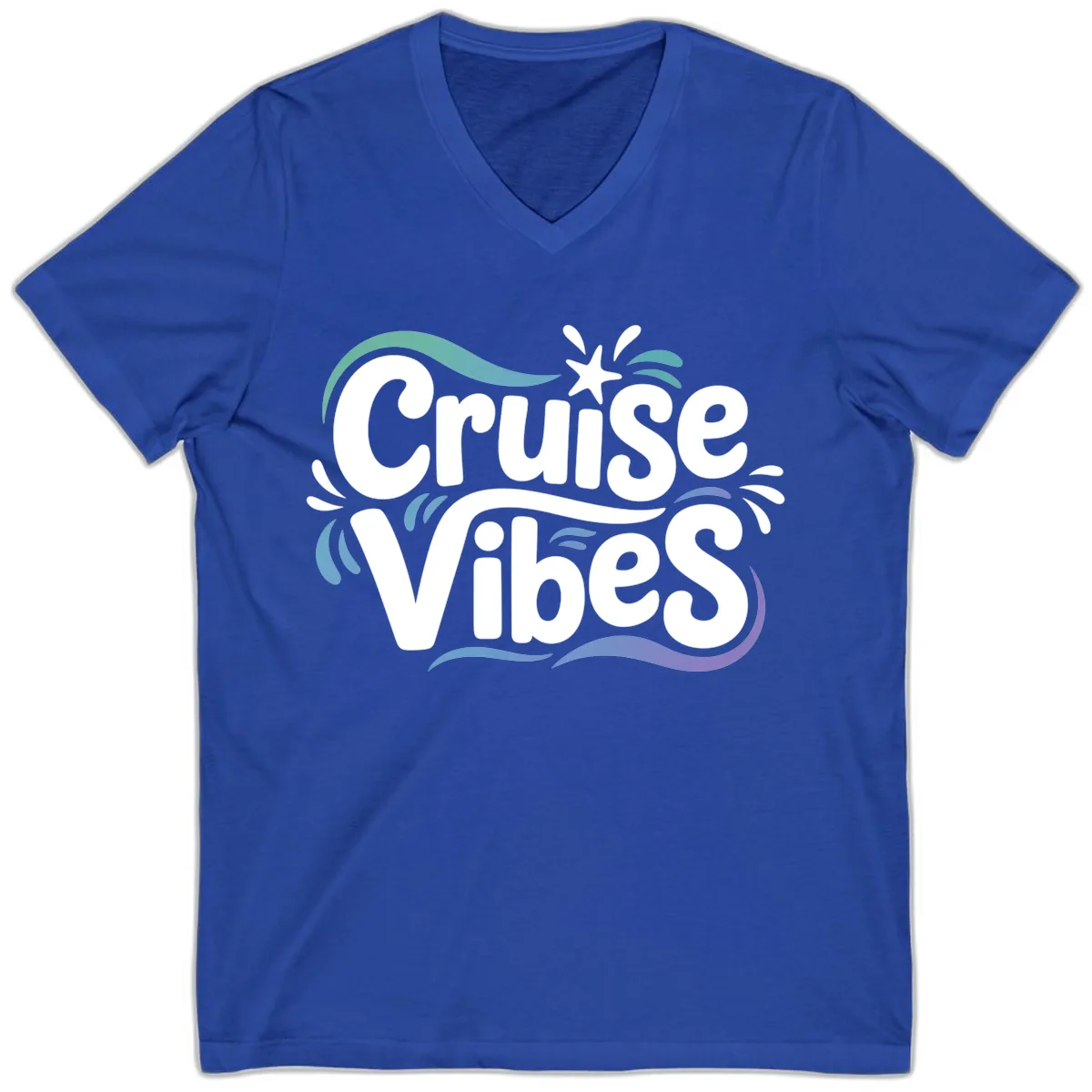Cruise Vibes Fun Typography V-Neck in True Royal