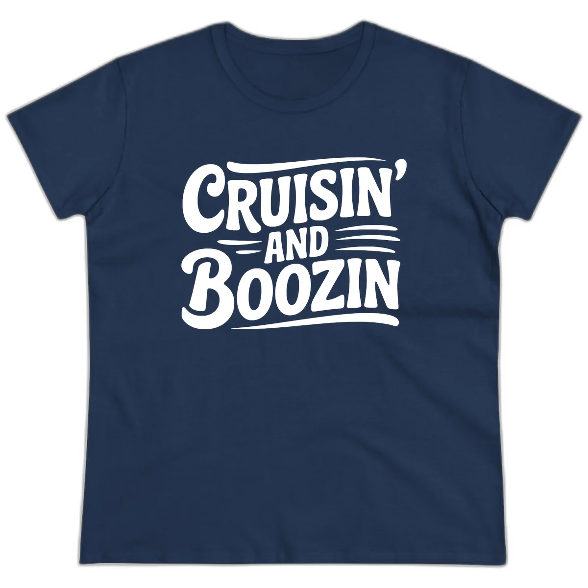 Cruisin And Boozin Fun Slogan Ladies Tee in Navy