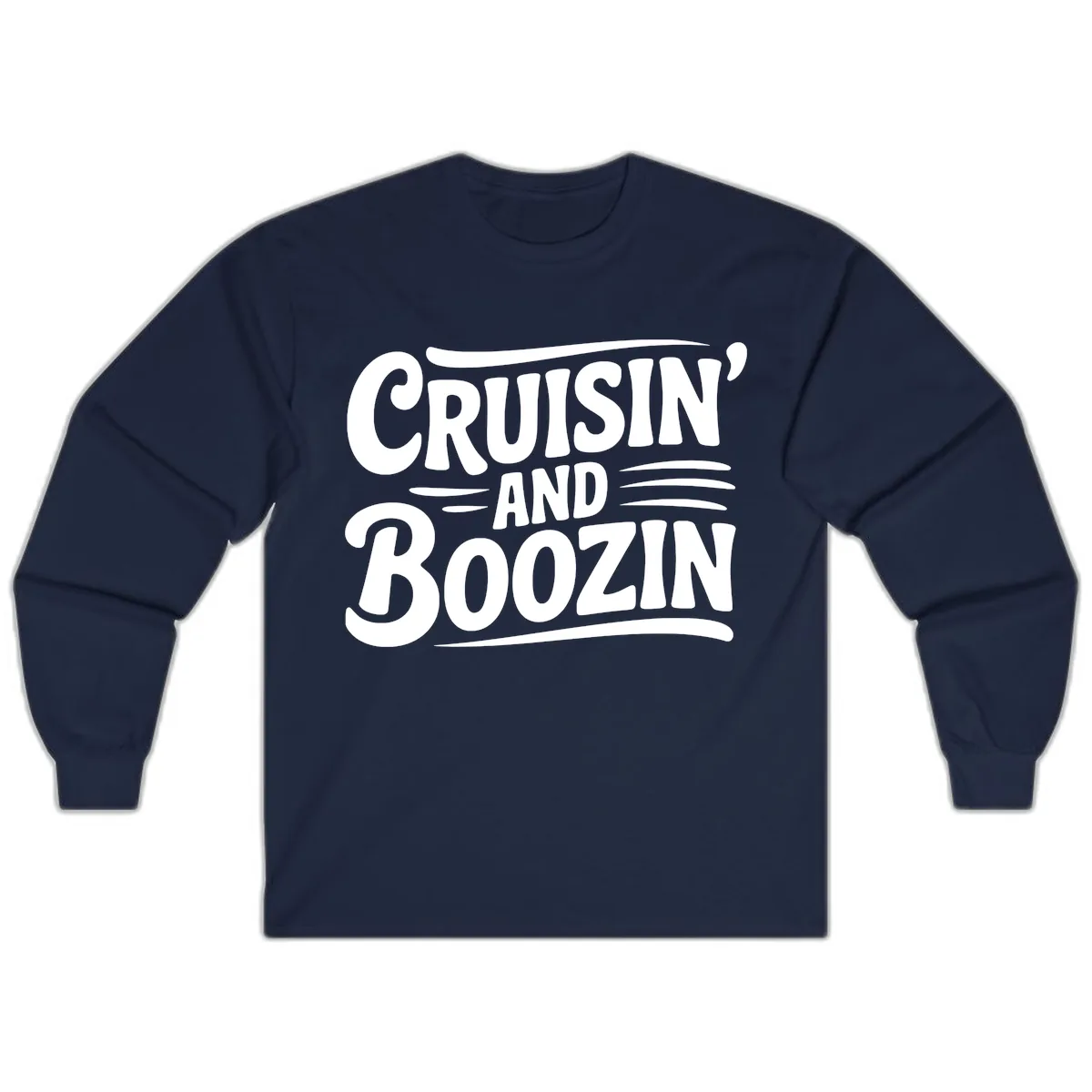 Cruisin And Boozin Fun Slogan Long Sleeve in Navy