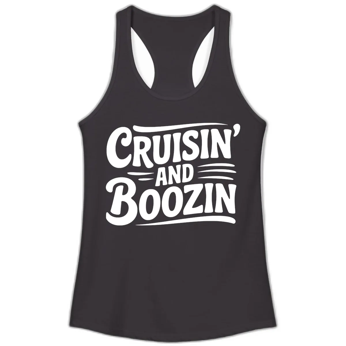 Cruisin And Boozin Fun Slogan Ladies Tank in Black