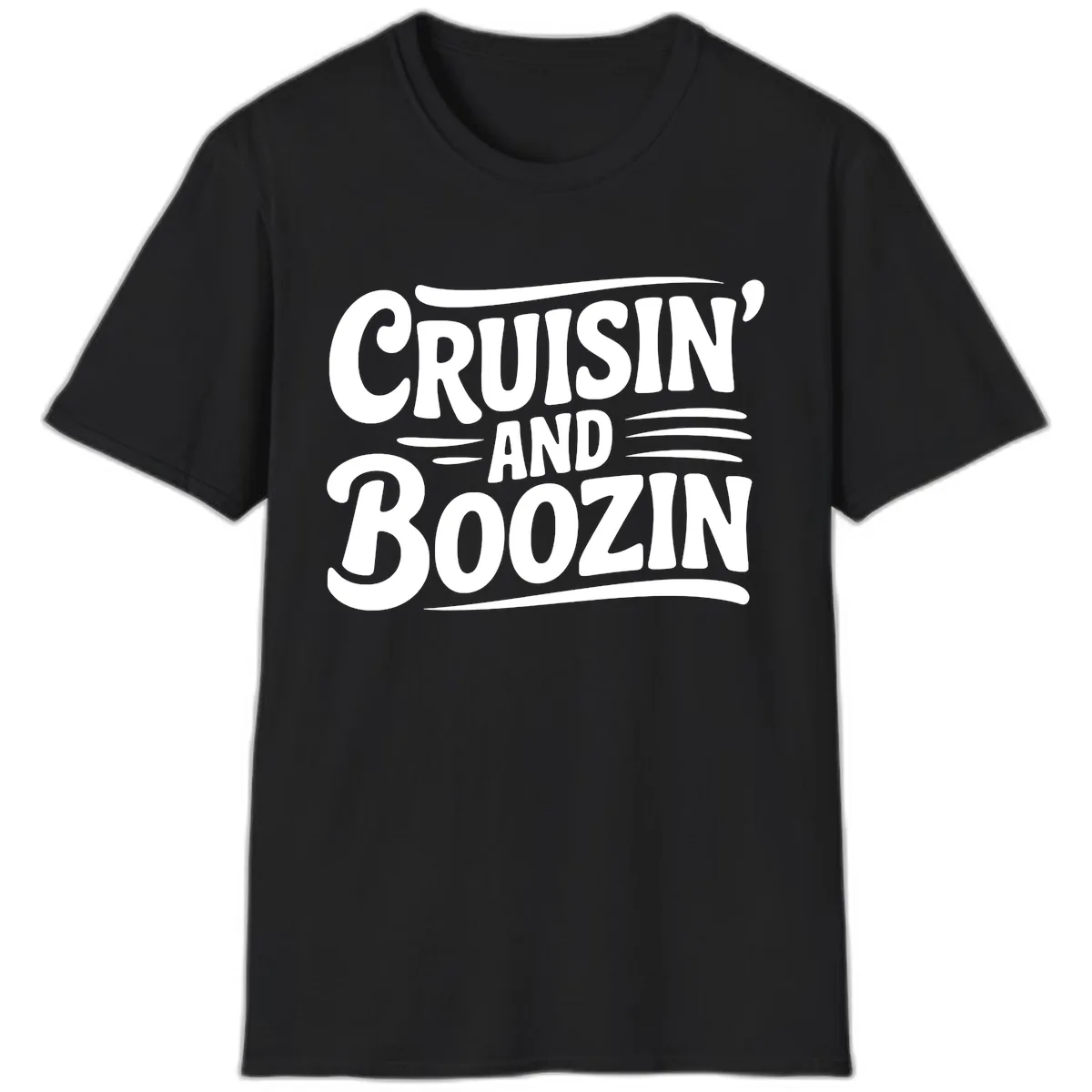 Cruisin And Boozin Fun Slogan T-Shirt in Black