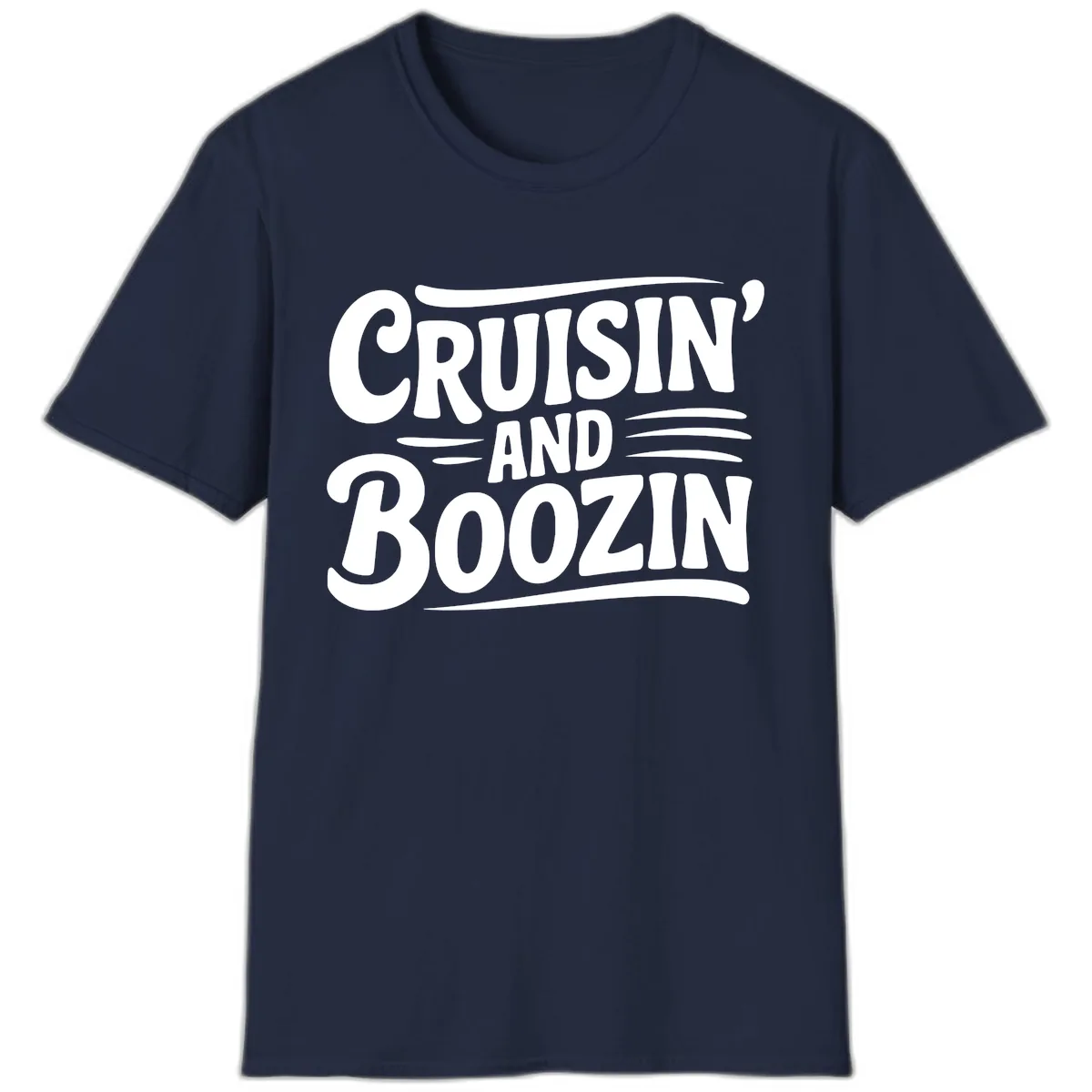 Cruisin And Boozin Fun Slogan T-Shirt in Navy