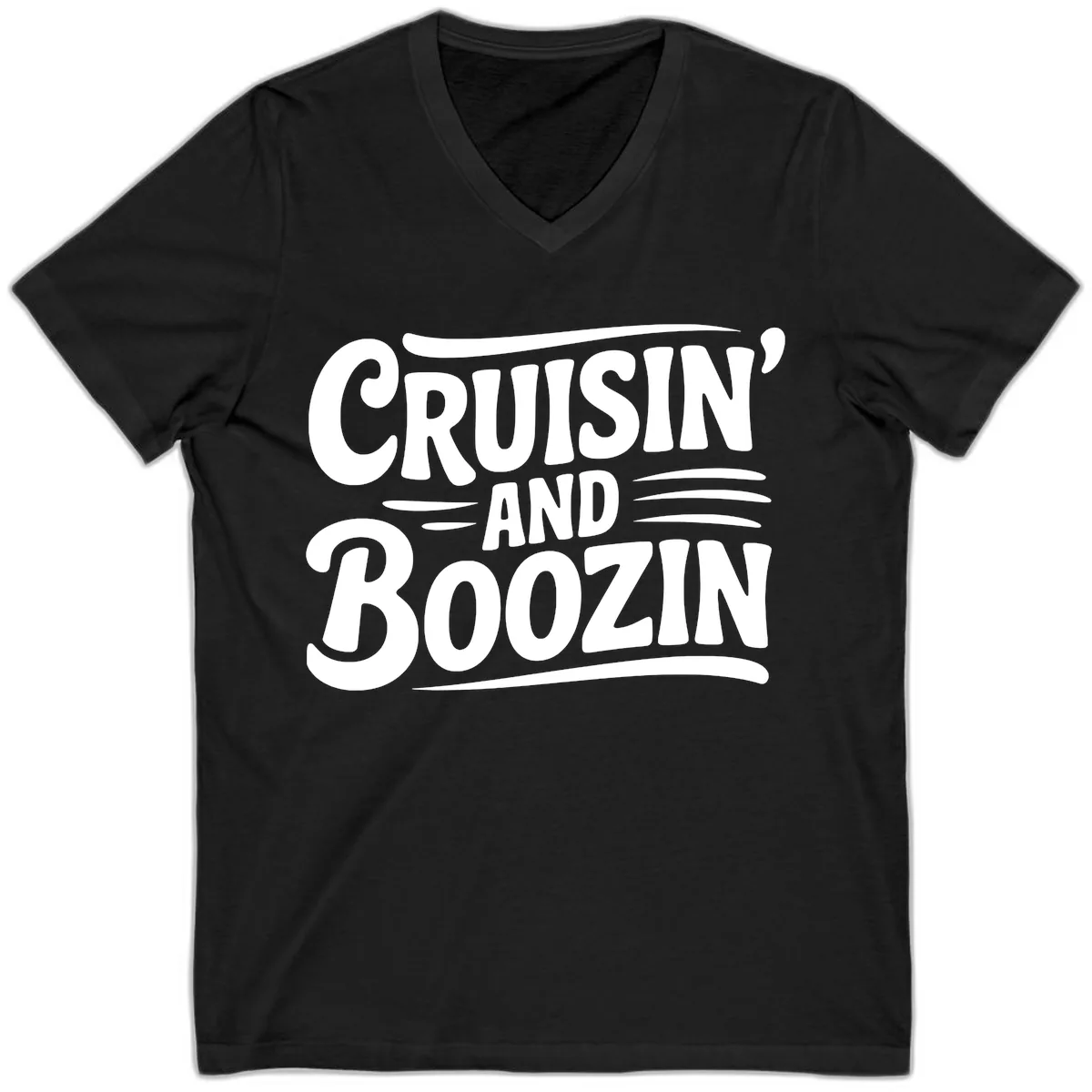 Cruisin And Boozin Fun Slogan V-Neck in Black
