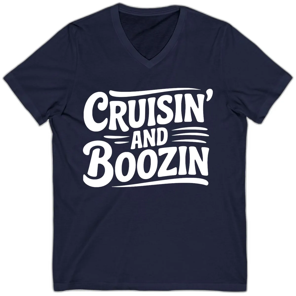 Cruisin And Boozin Fun Slogan V-Neck in Navy