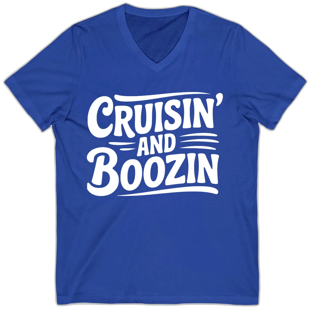 Cruisin And Boozin Fun Slogan V-Neck in True Royal