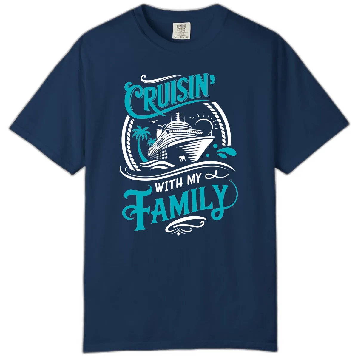 Cruisin' With My Family Cruise Design Comfort Color in Navy
