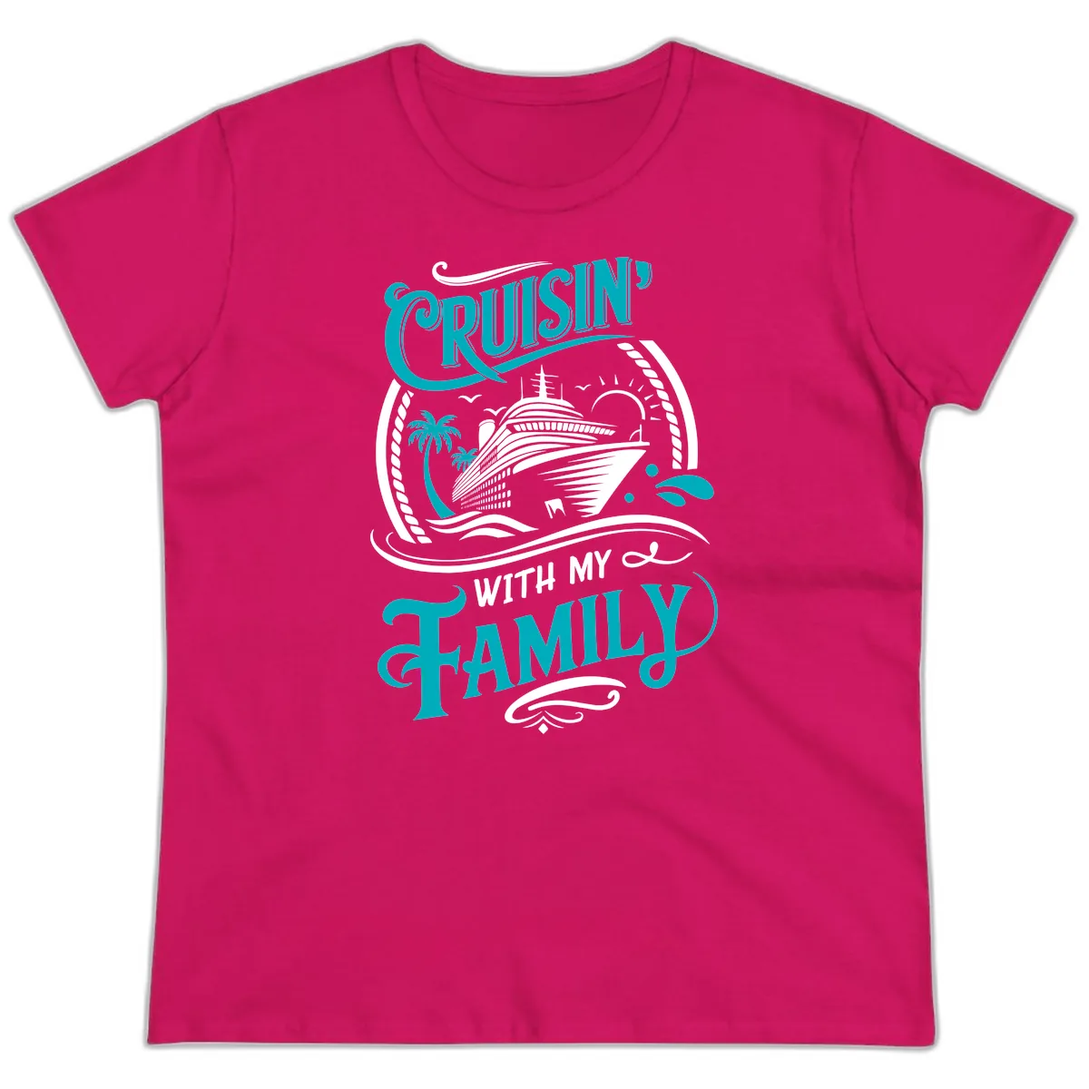 Cruisin' With My Family Cruise Design Ladies Tee in Heliconia