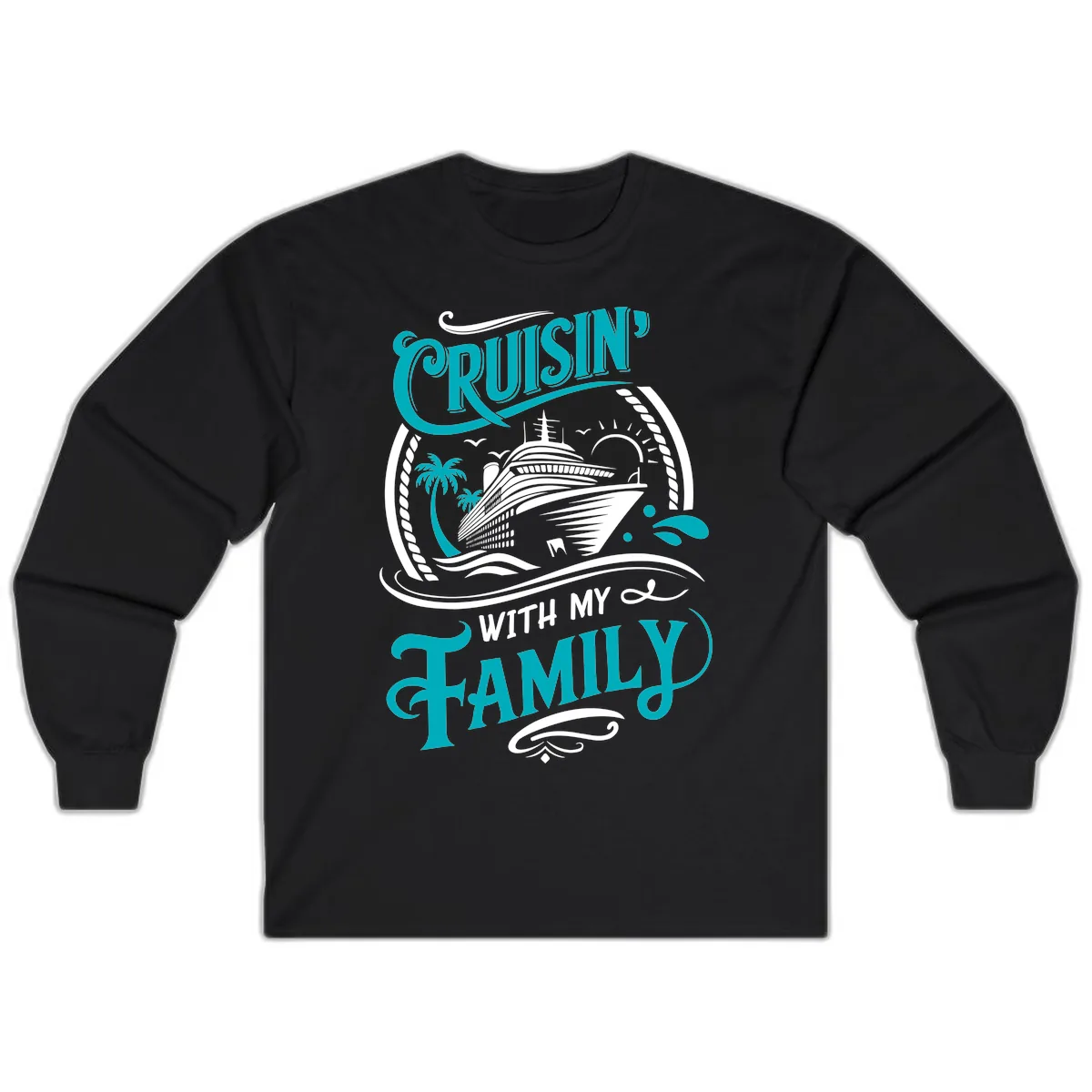 Cruisin' With My Family Cruise Design Long Sleeve in Black