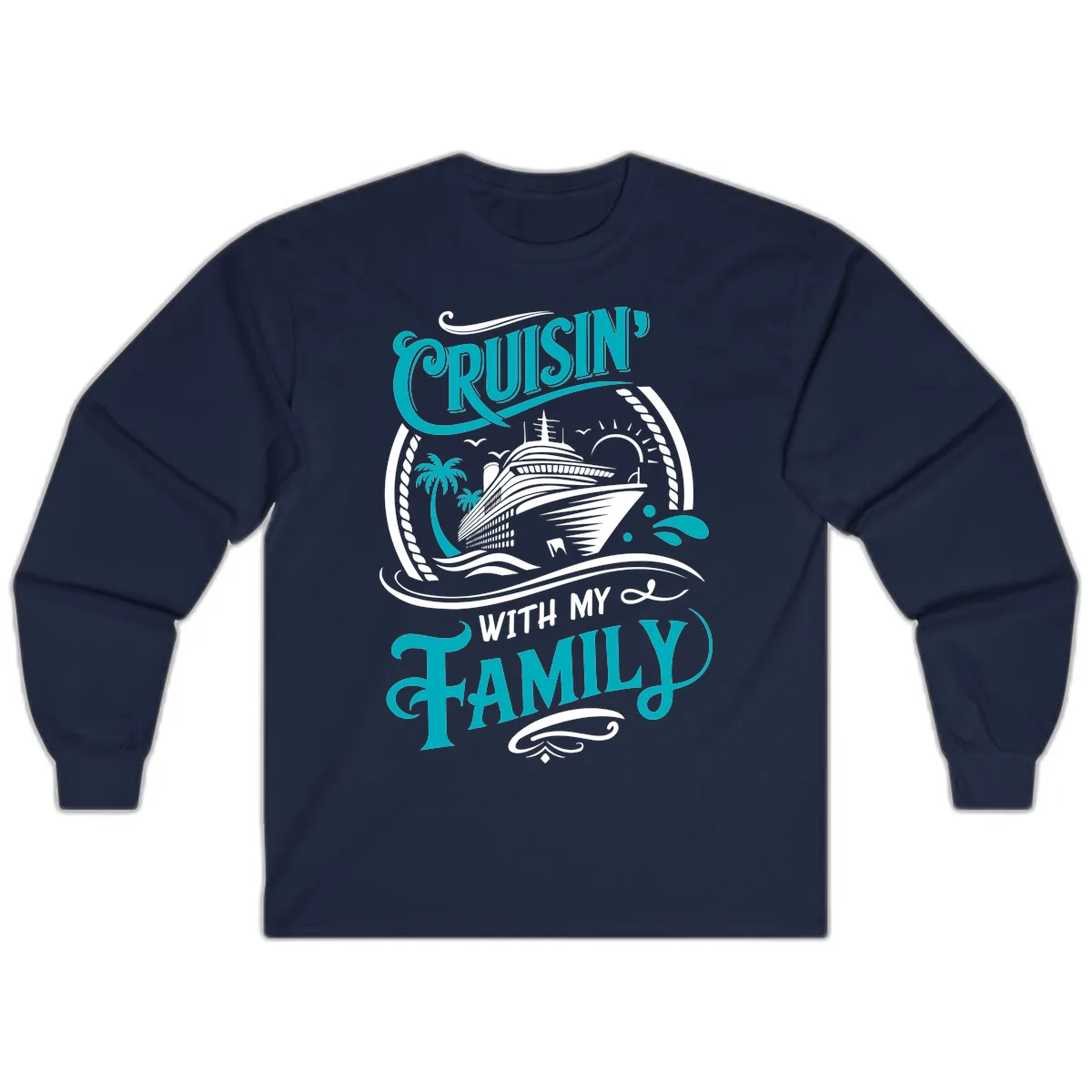 Cruisin' With My Family Cruise Design Long Sleeve in Navy