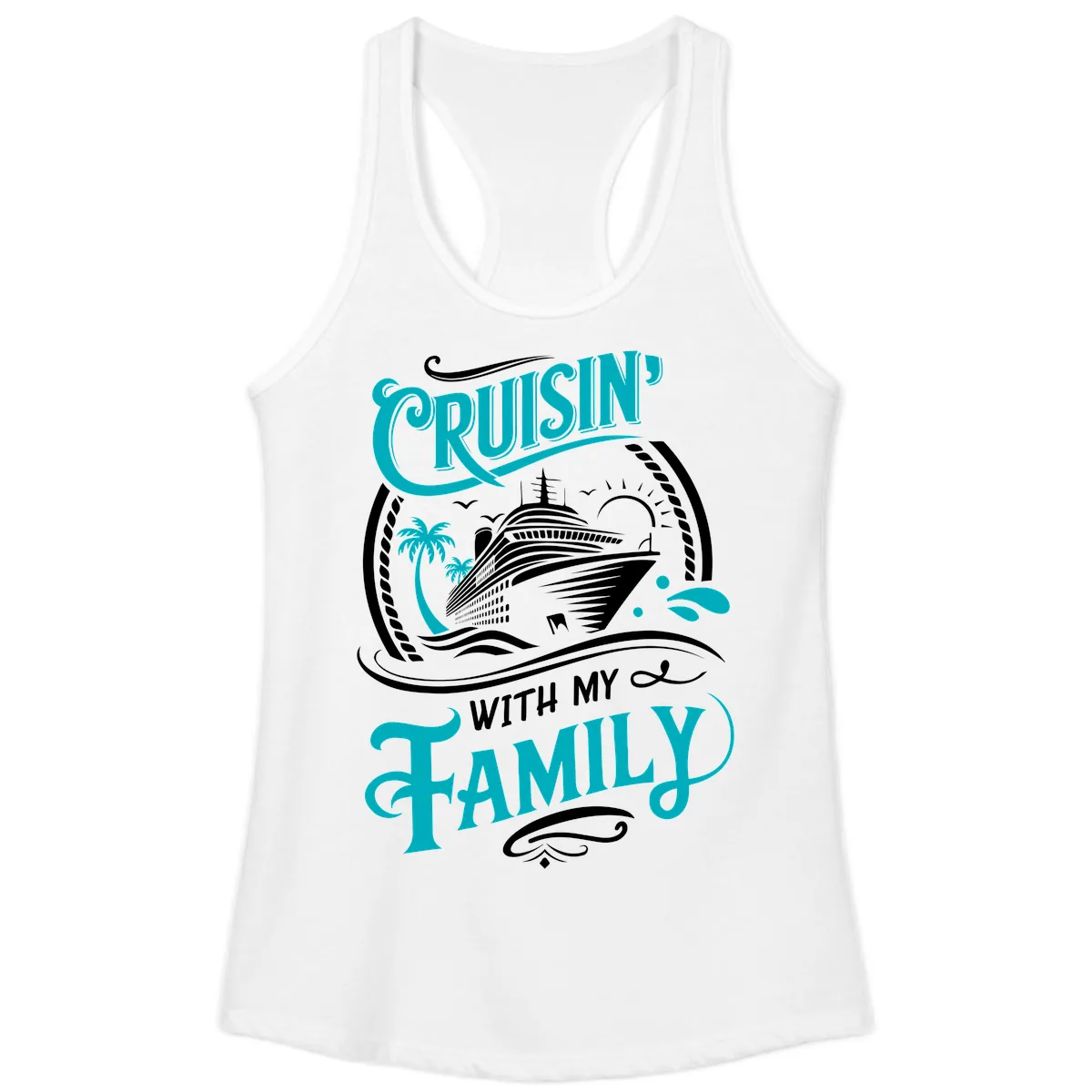Cruisin' With My Family Cruise Design Ladies Tank in White