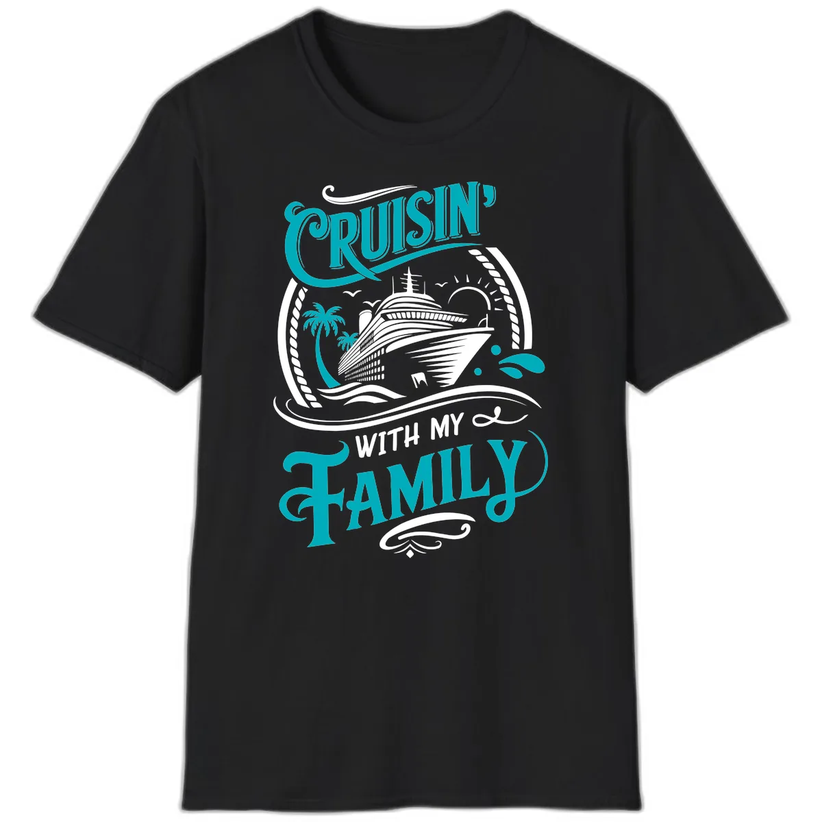 Cruisin' With My Family Cruise Design T-Shirt in Black