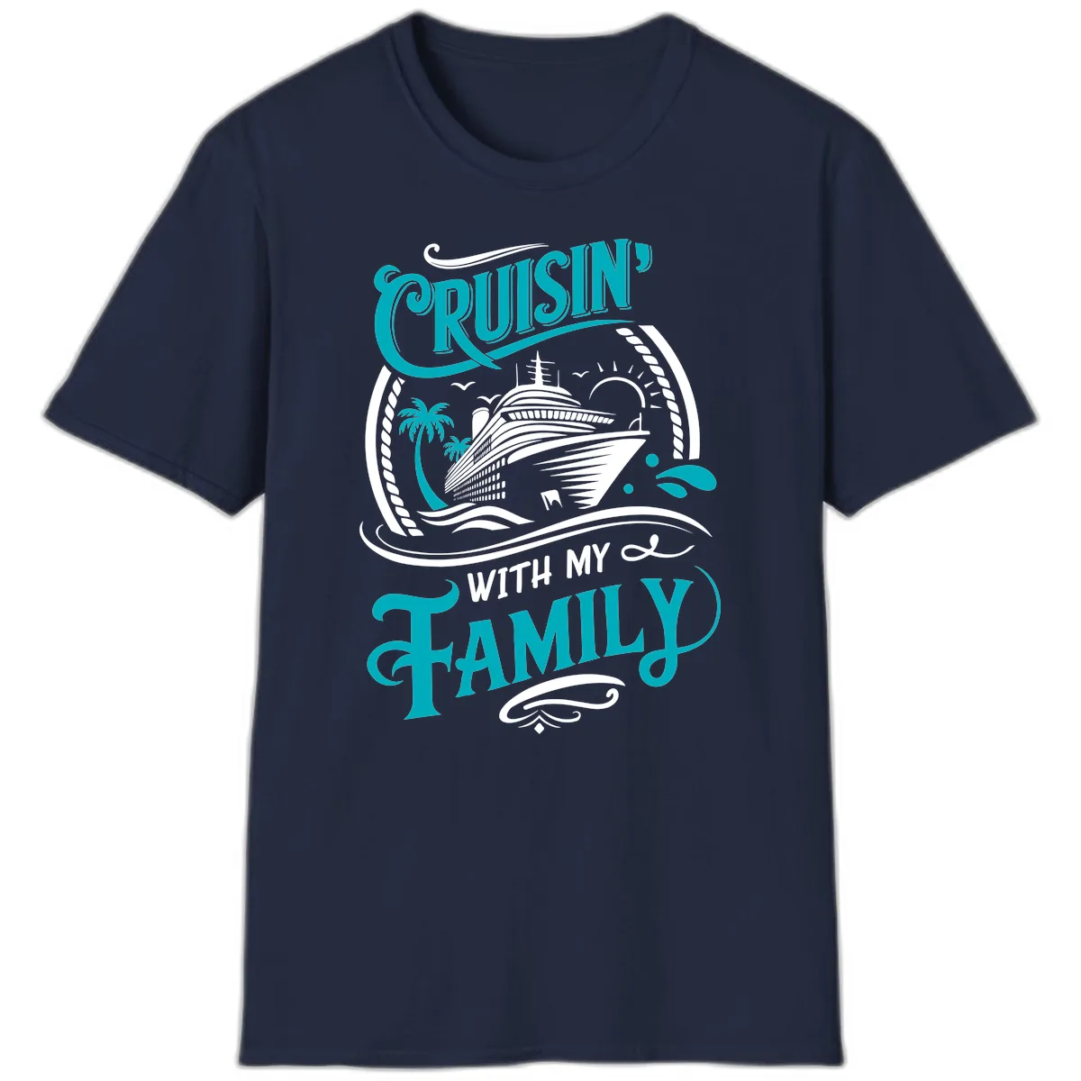 Cruisin' With My Family Cruise Design T-Shirt in Navy