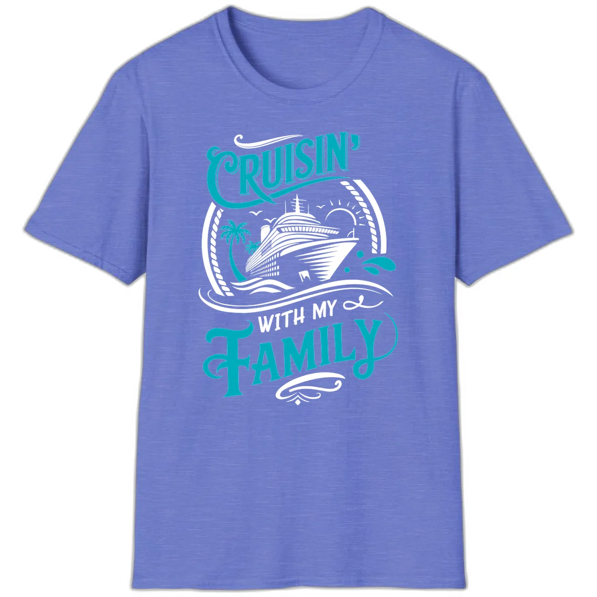 Cruisin' With My Family Cruise Design T-Shirt in Heather Royal