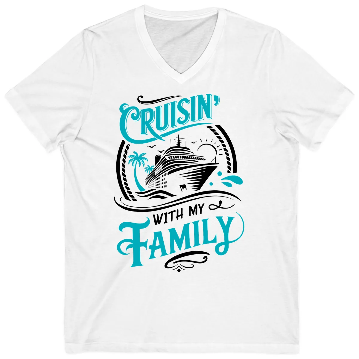 Cruisin' With My Family Cruise Design V-Neck in White