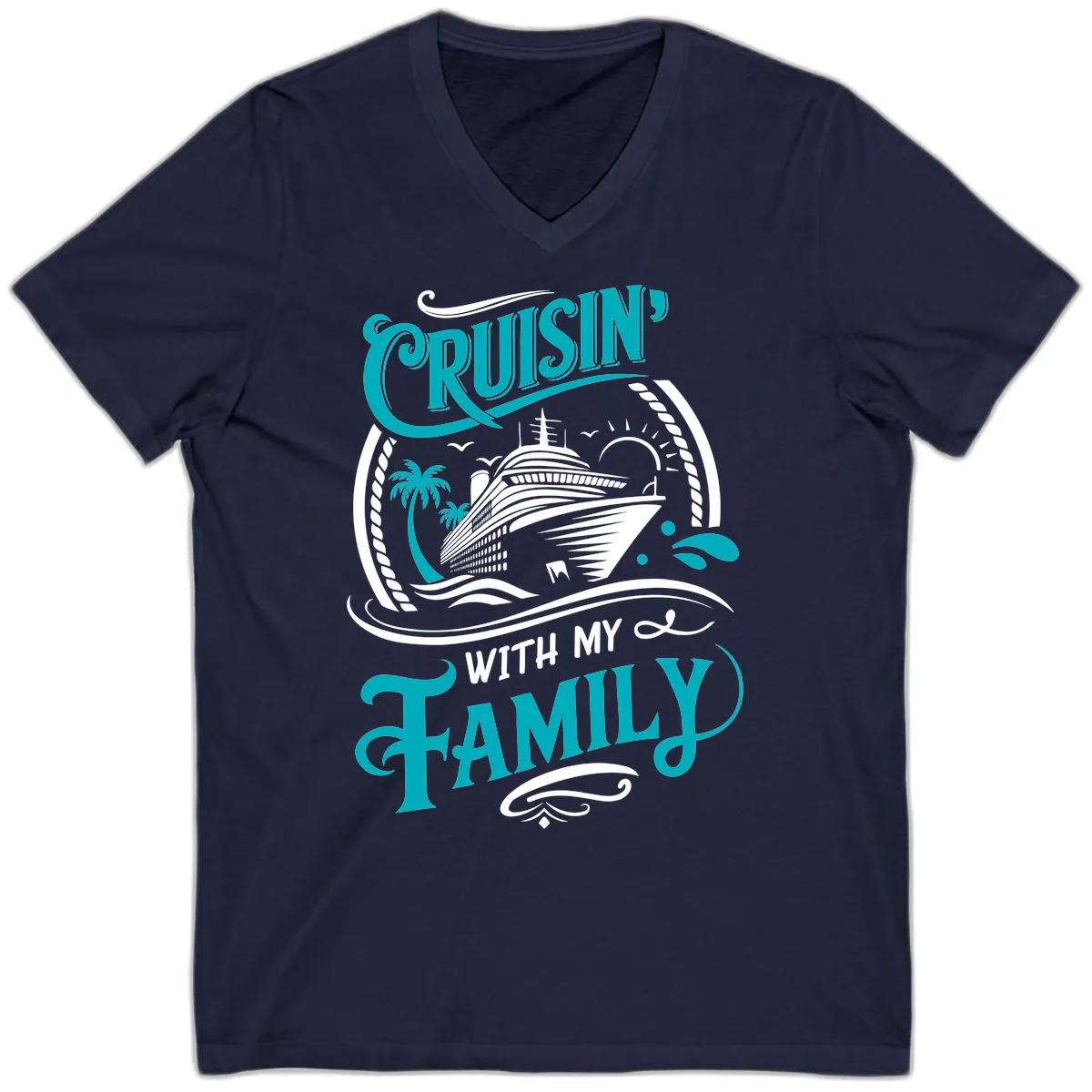 Cruisin' With My Family Cruise Design V-Neck in Navy