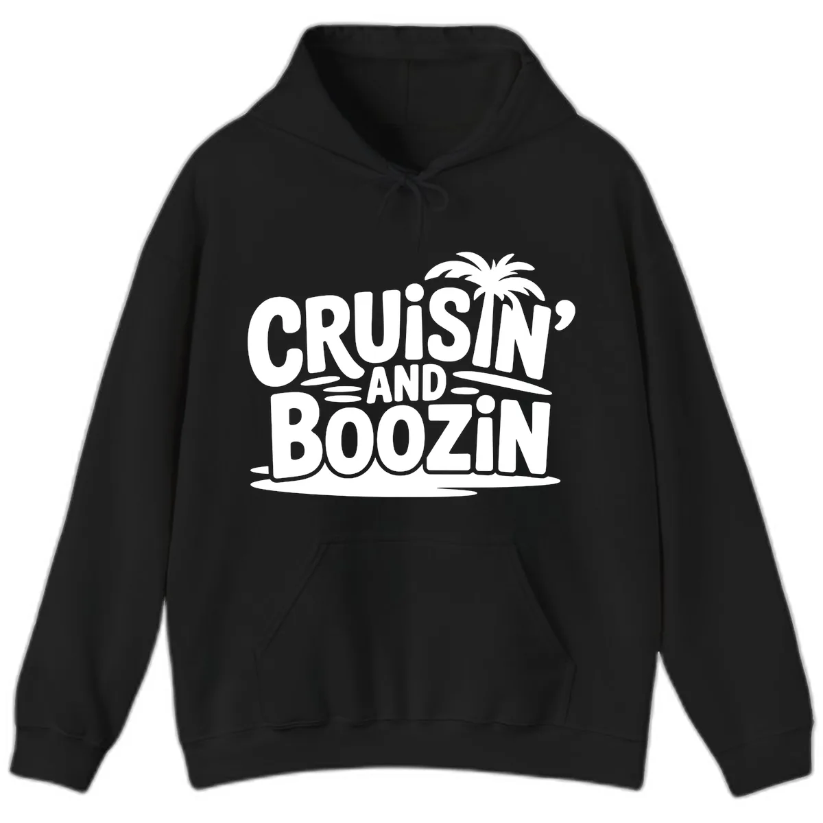 Cruisin' And Boozin' Palm Tree Hoodie in Black