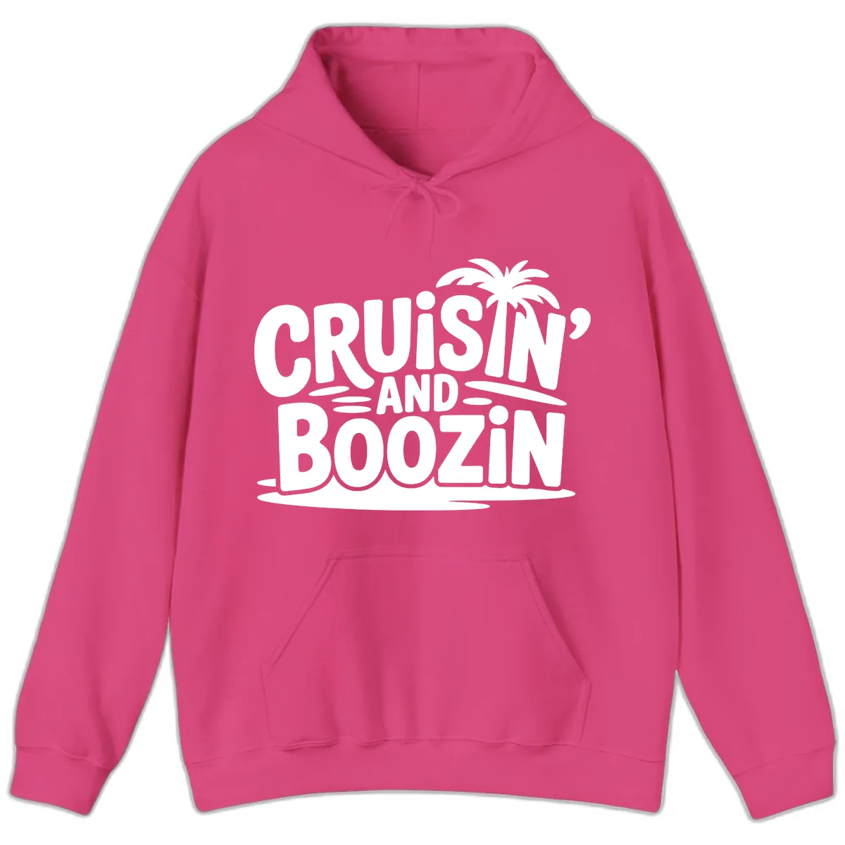 Cruisin' And Boozin' Palm Tree Hoodie in Heliconia