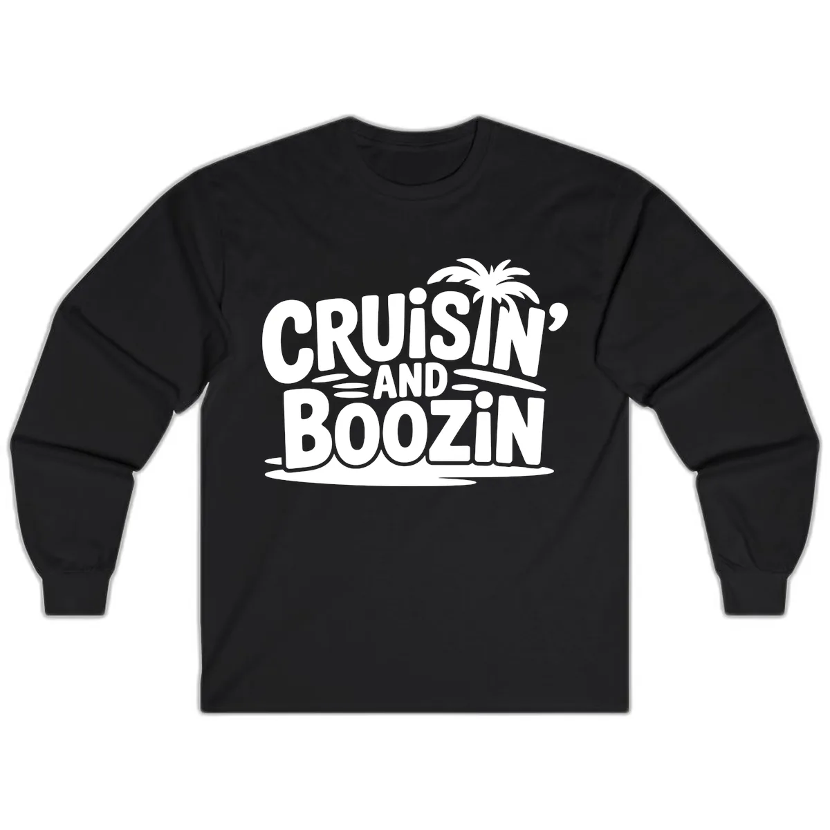 Cruisin' And Boozin' Palm Tree Long Sleeve in Black