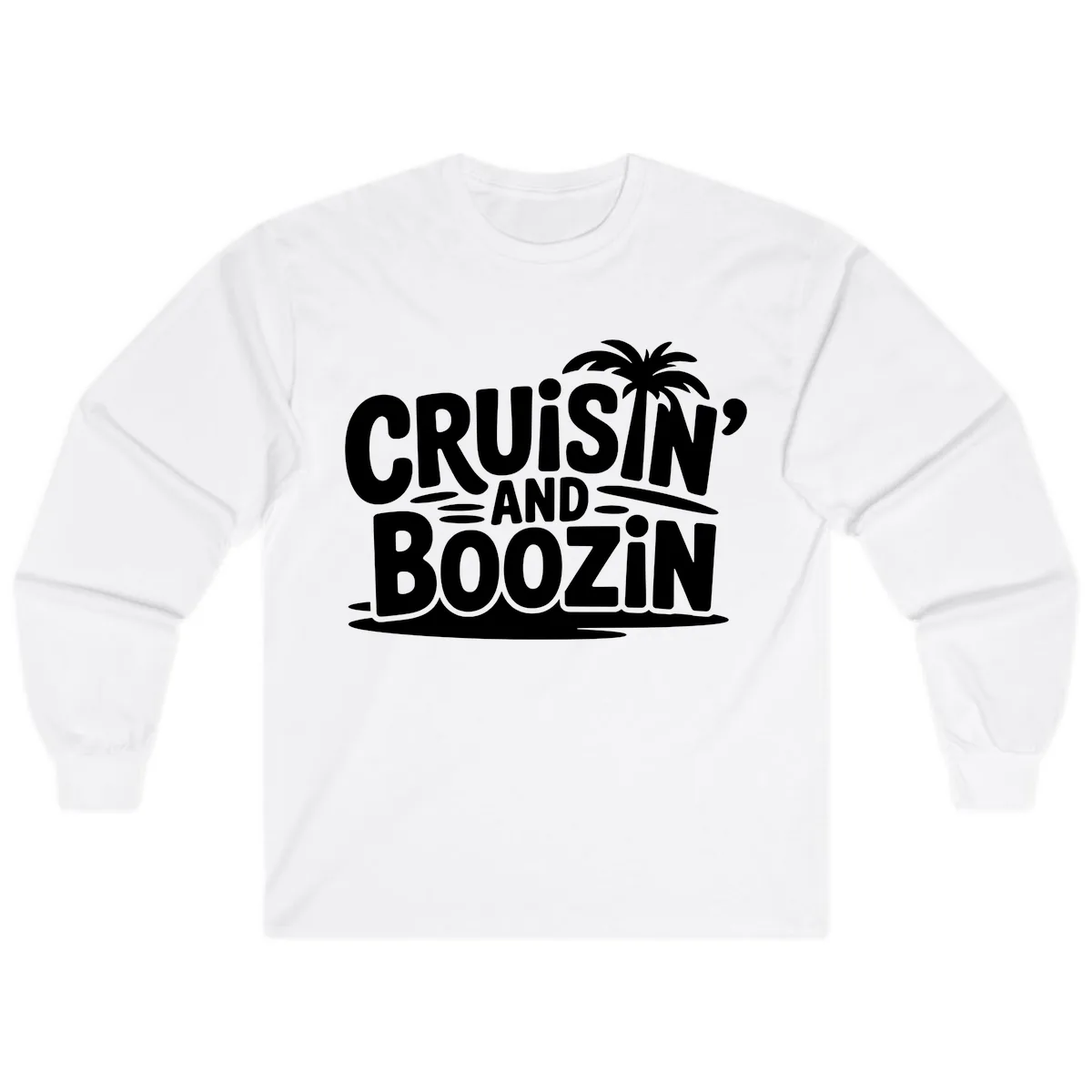 Cruisin' And Boozin' Palm Tree Long Sleeve in White