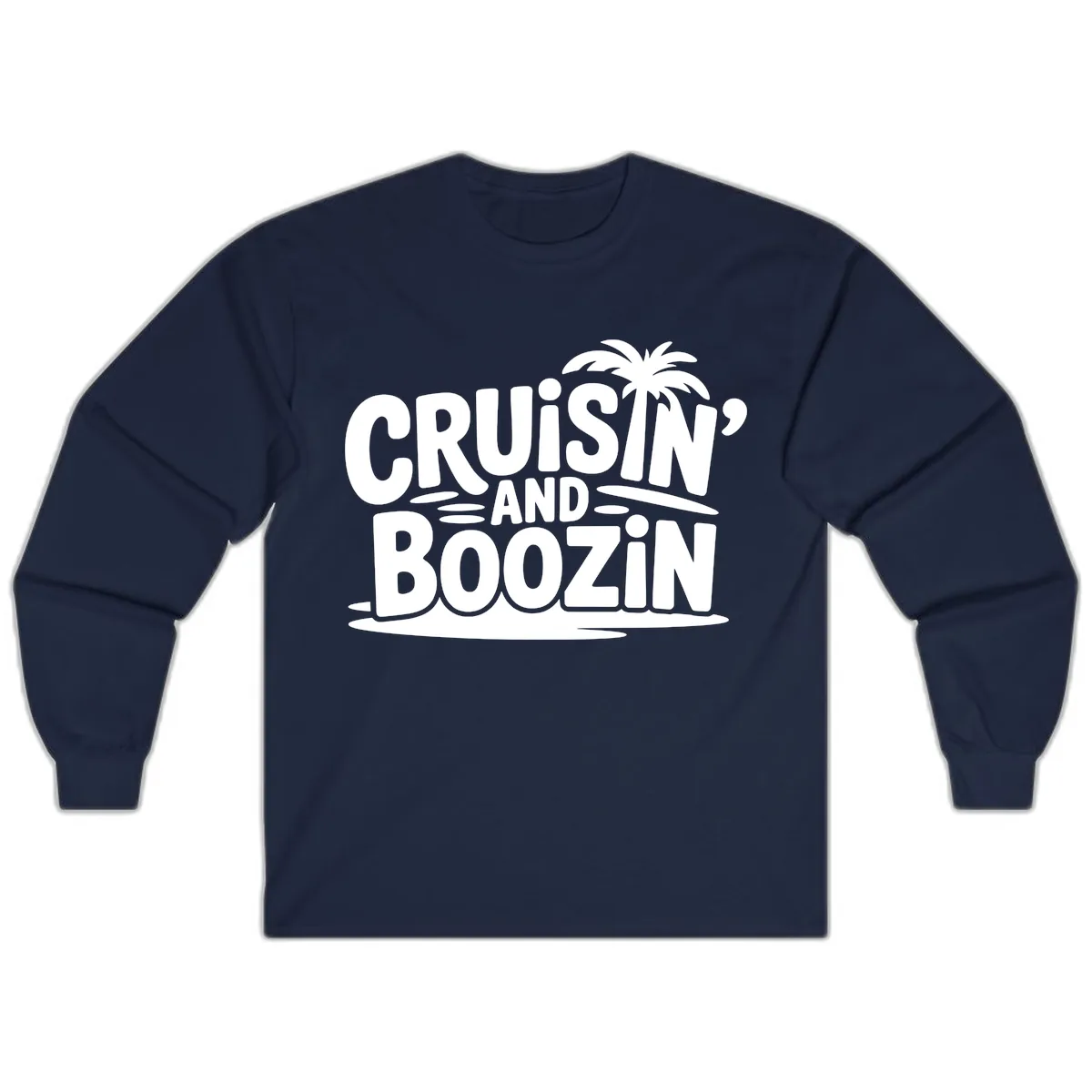 Cruisin' And Boozin' Palm Tree Long Sleeve in Navy
