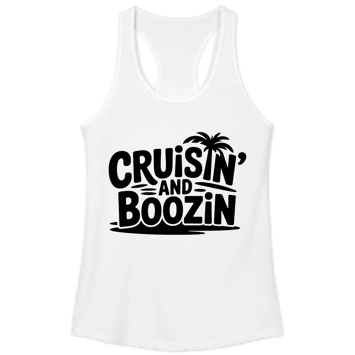 Cruisin' And Boozin' Palm Tree Ladies Tank in White
