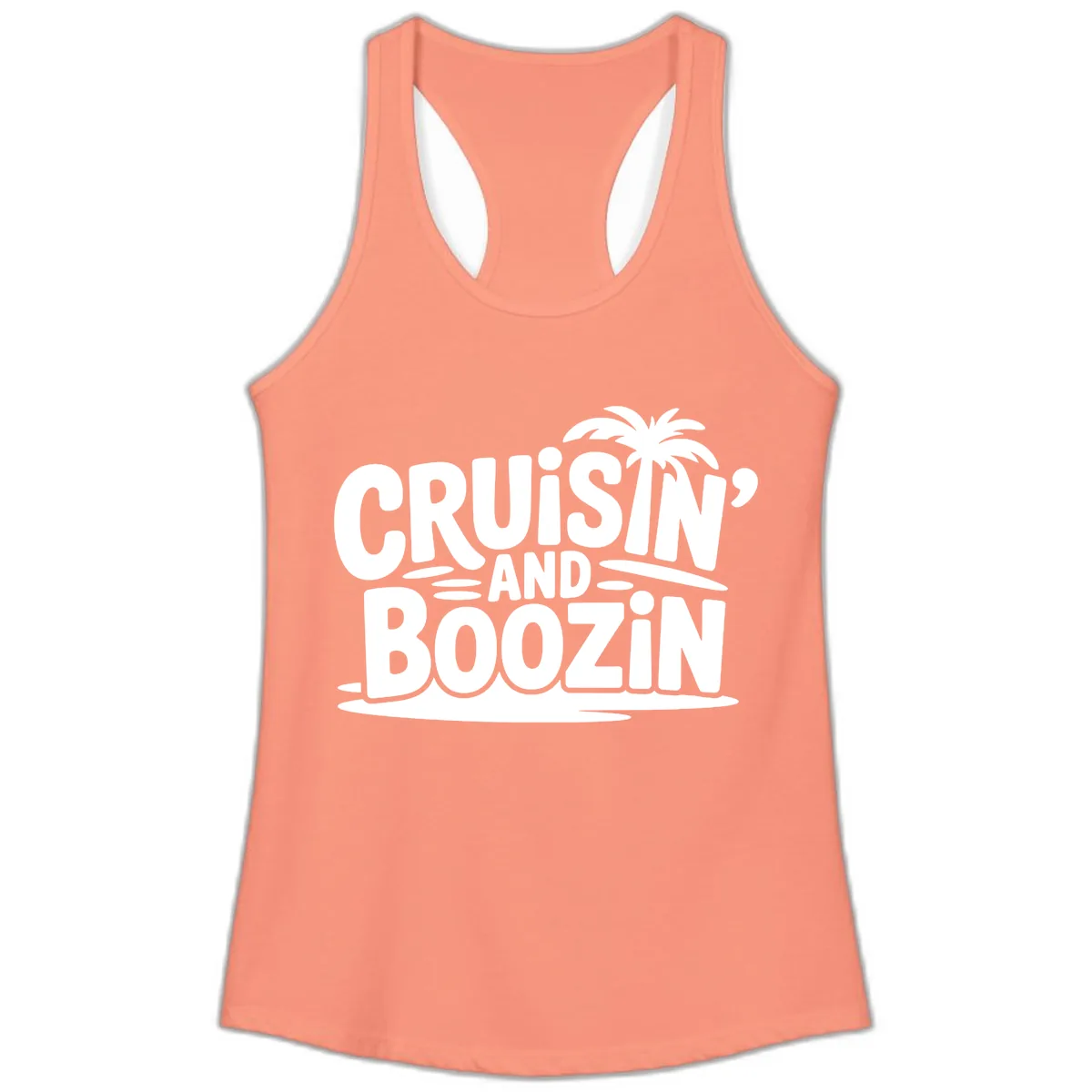 Cruisin' And Boozin' Palm Tree Ladies Tank in Solid Light Orange