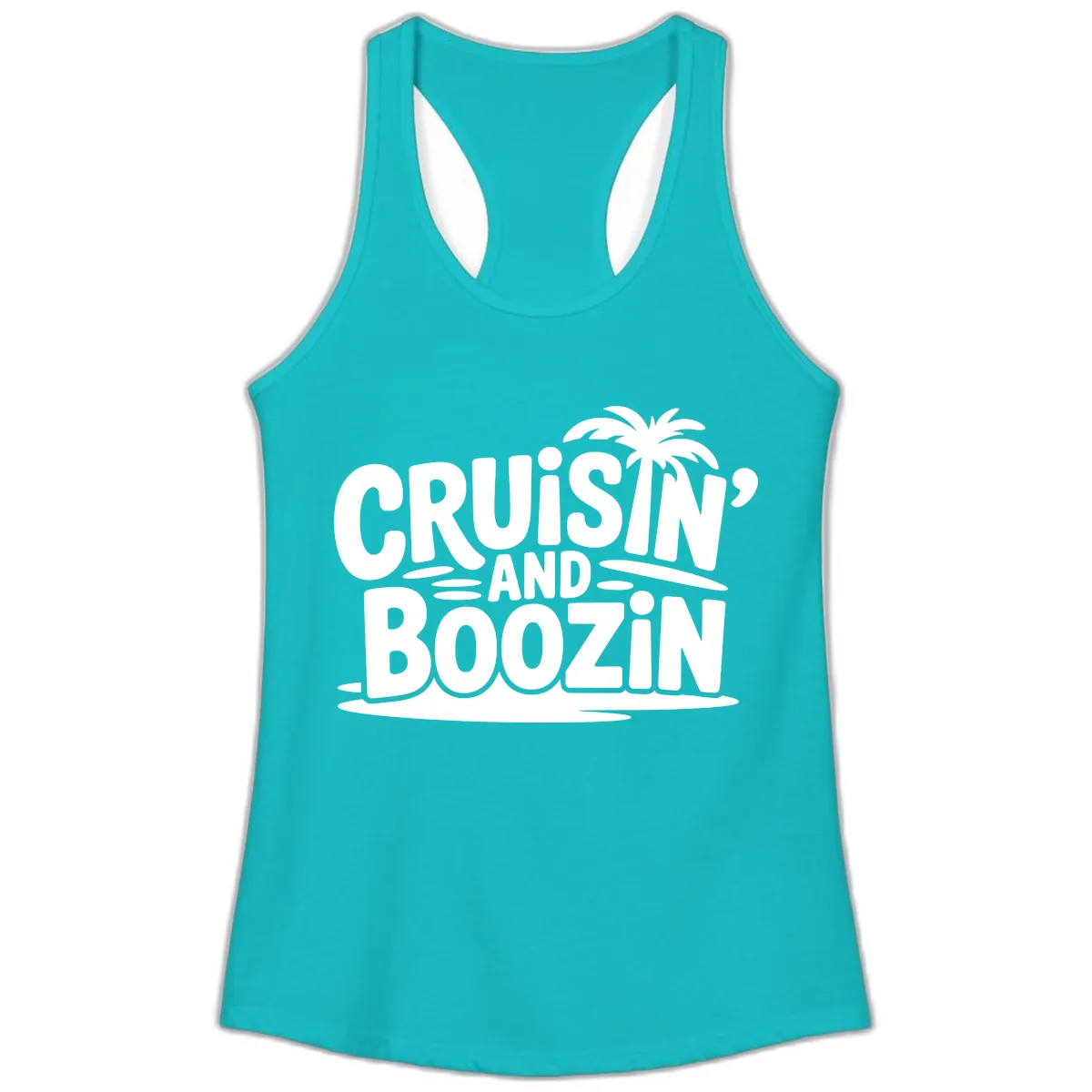 Cruisin' And Boozin' Palm Tree Ladies Tank in Tahiti Blue