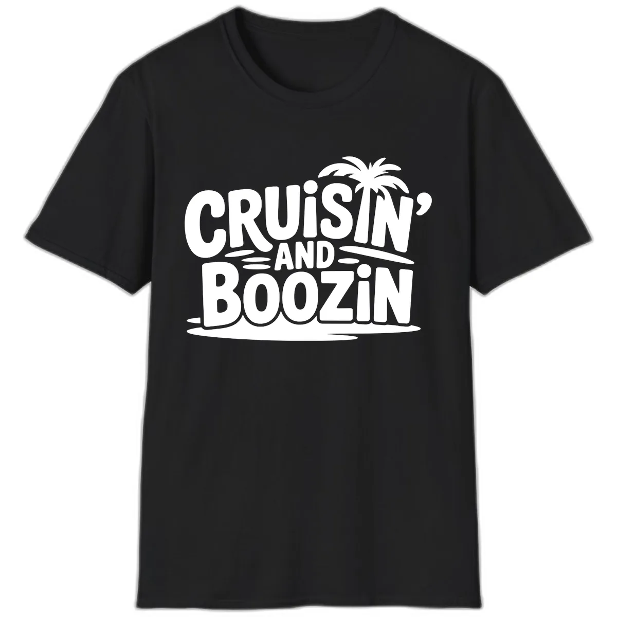 Cruisin' And Boozin' Palm Tree T-Shirt in Black