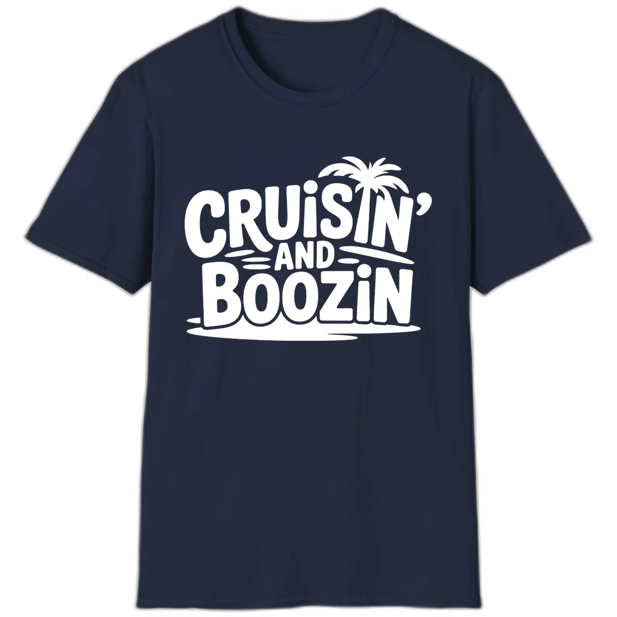 Cruisin' And Boozin' Palm Tree T-Shirt in Navy