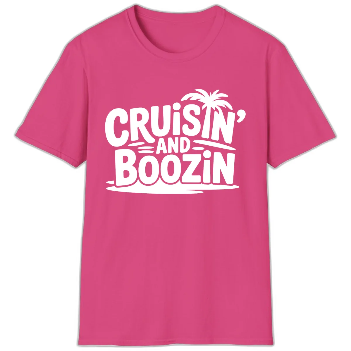 Cruisin' And Boozin' Palm Tree T-Shirt in Heliconia