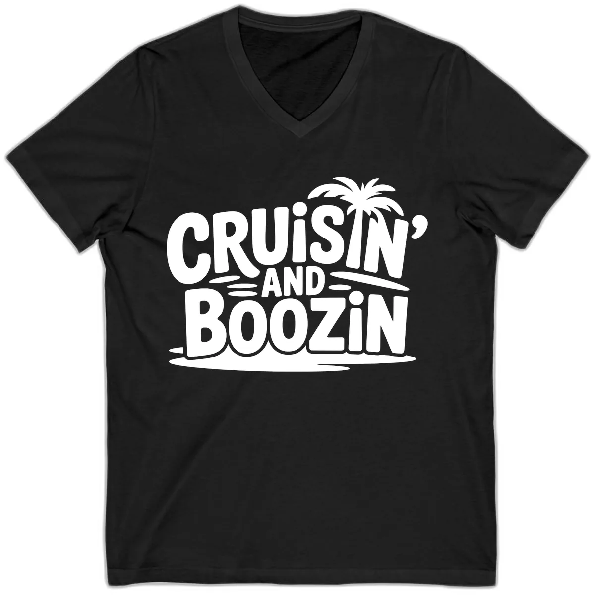 Cruisin' And Boozin' Palm Tree V-Neck in Black