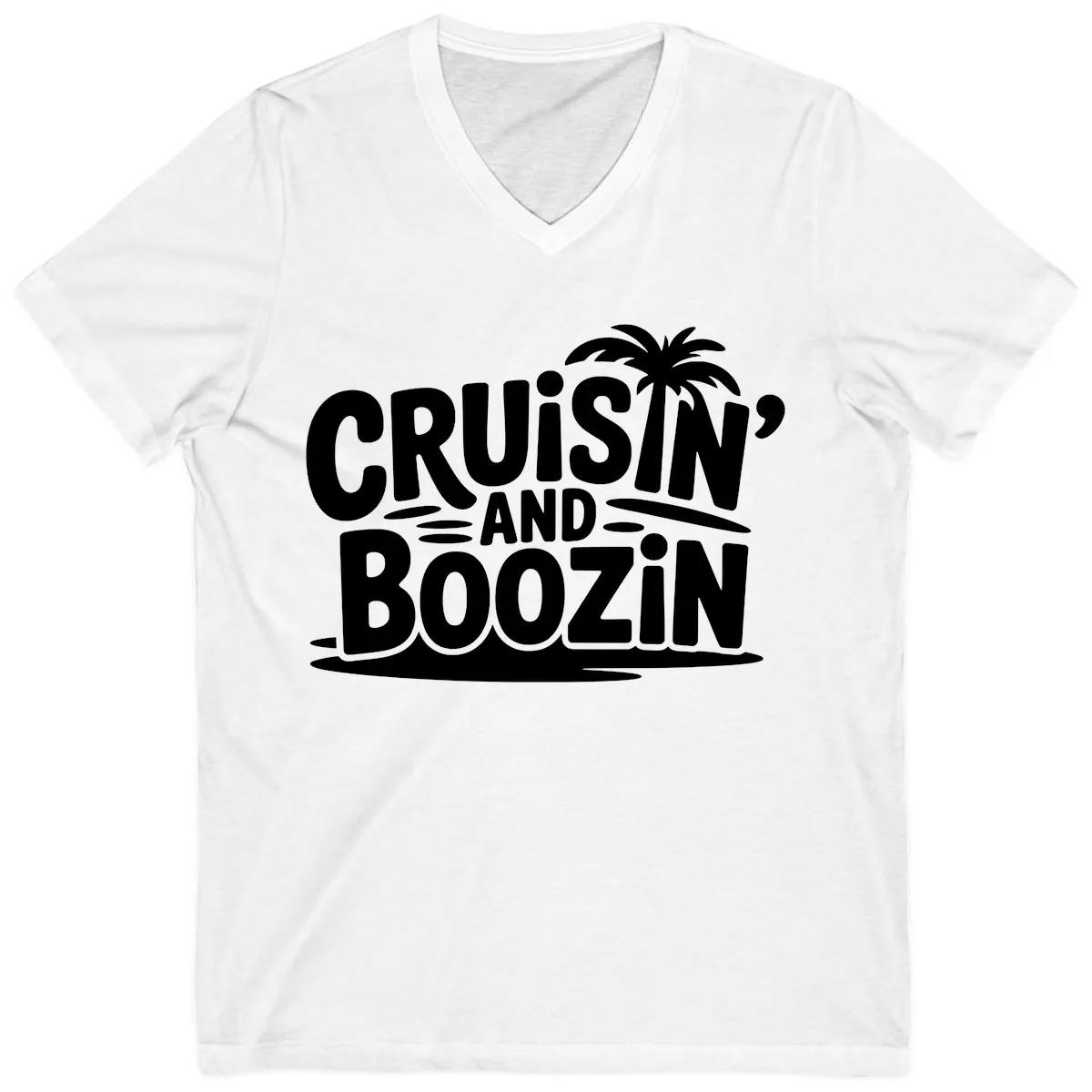 Cruisin' And Boozin' Palm Tree V-Neck in White
