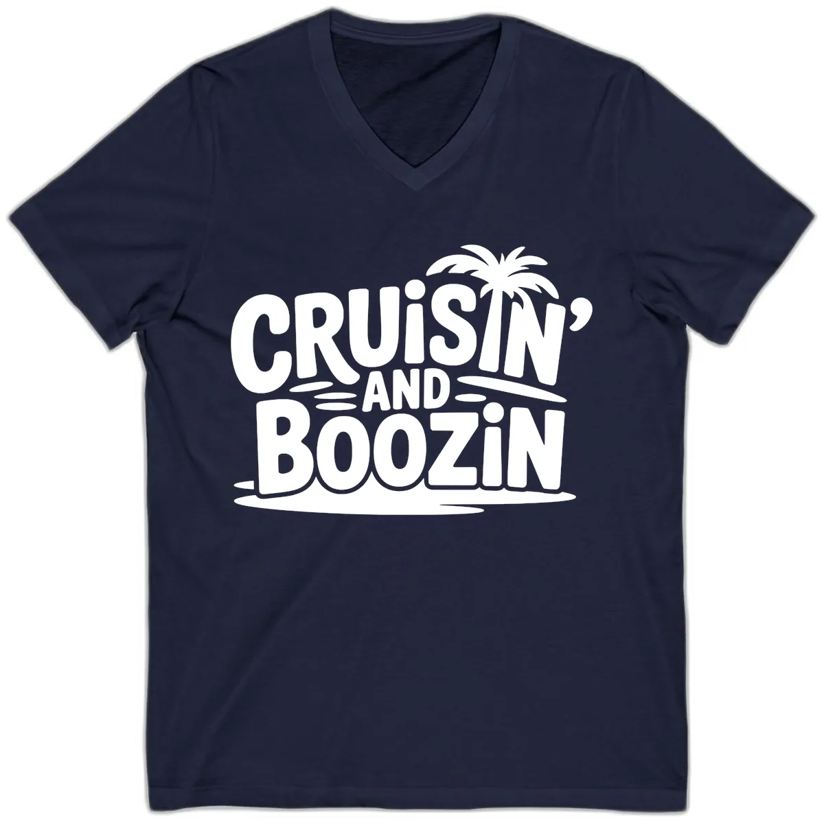 Cruisin' And Boozin' Palm Tree V-Neck in Navy