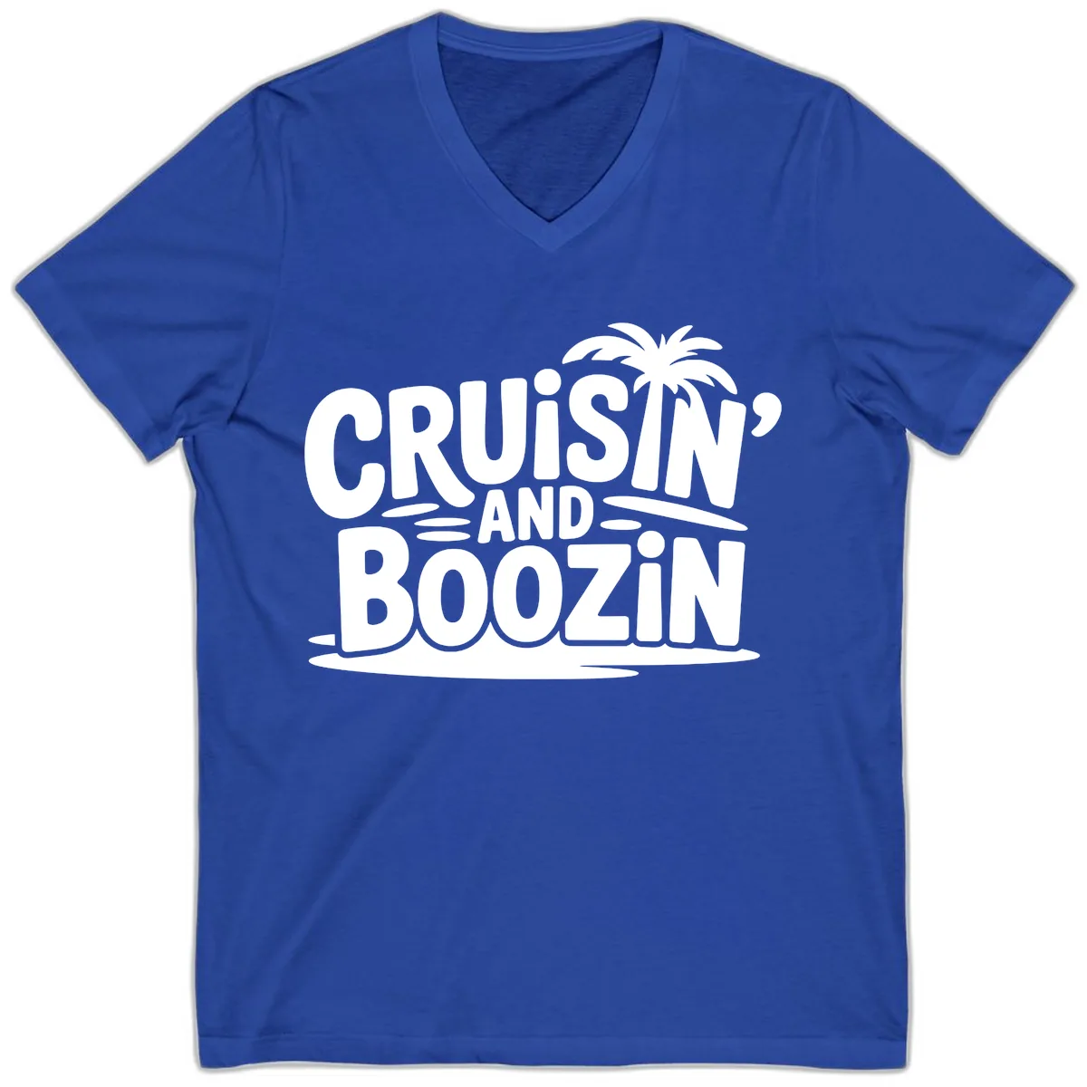 Cruisin' And Boozin' Palm Tree V-Neck in True Royal