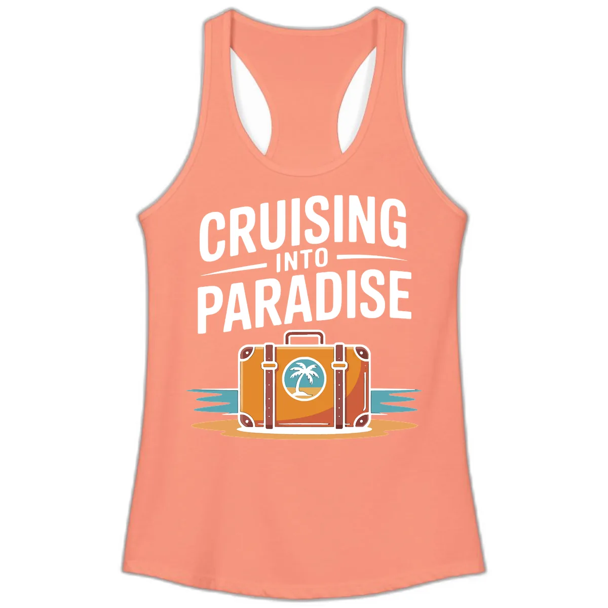 Cruising Into Paradise Ladies Tank in Solid Light Orange