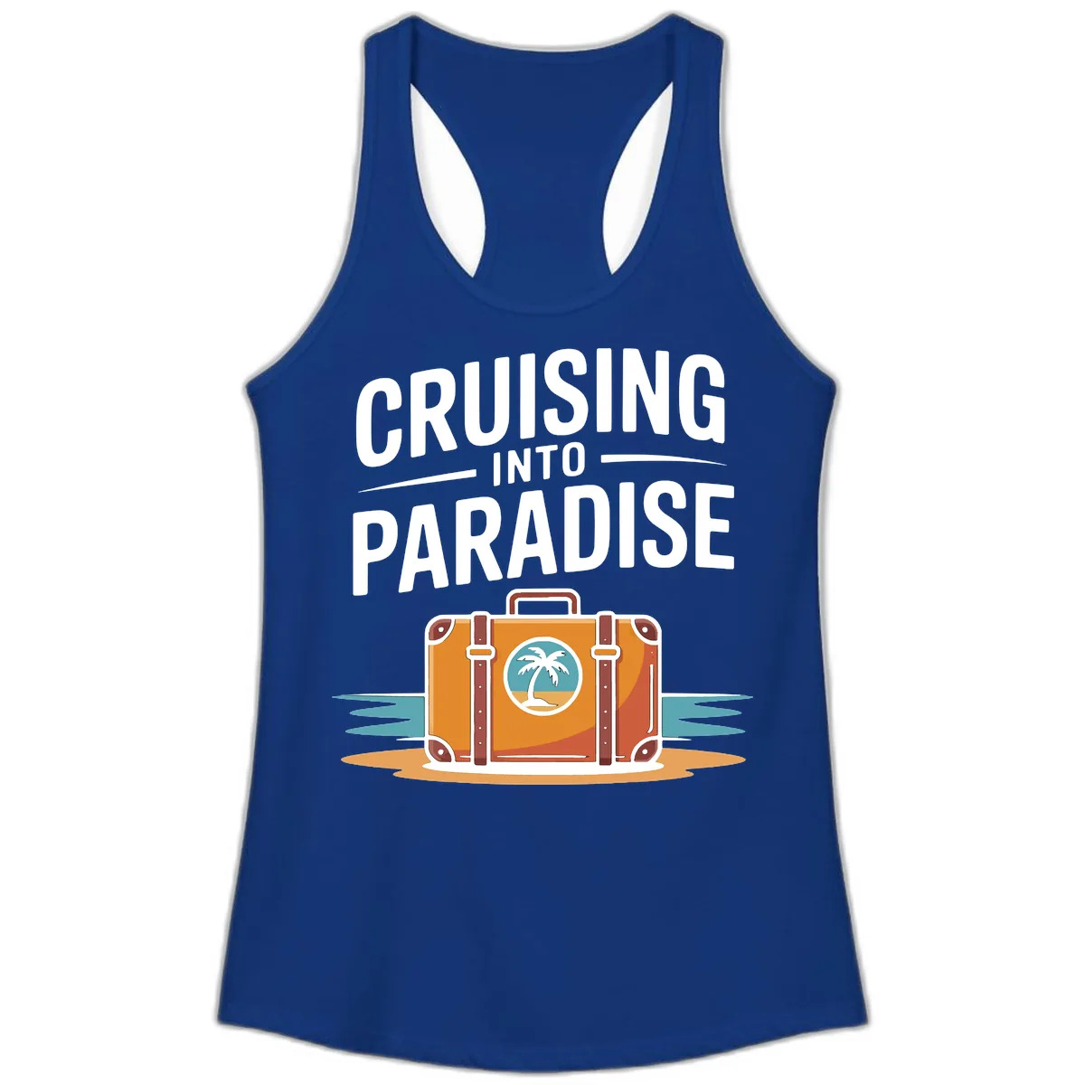 Cruising Into Paradise Ladies Tank in Solid Royal