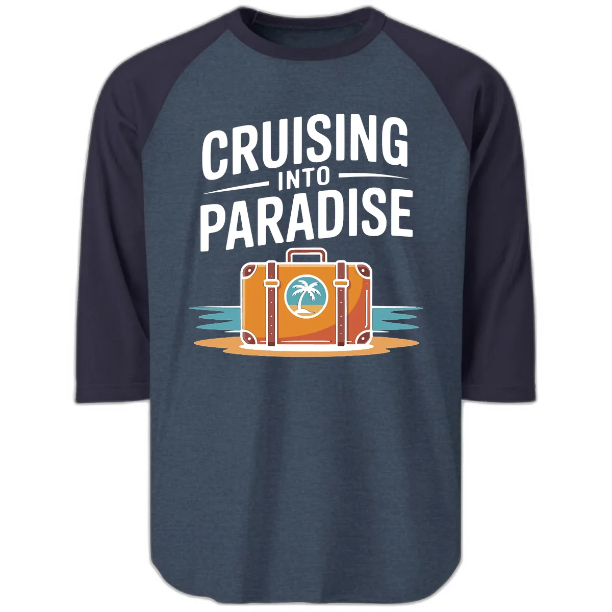 Cruising Into Paradise Raglan 3/4 in Heather Denim Navy