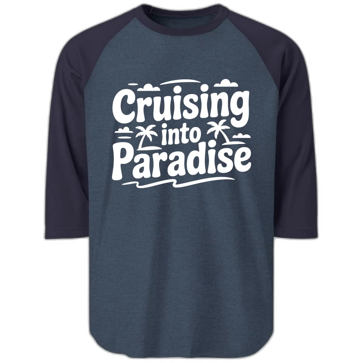 Cruising Into Paradise Raglan 3/4 in Heather Denim Navy