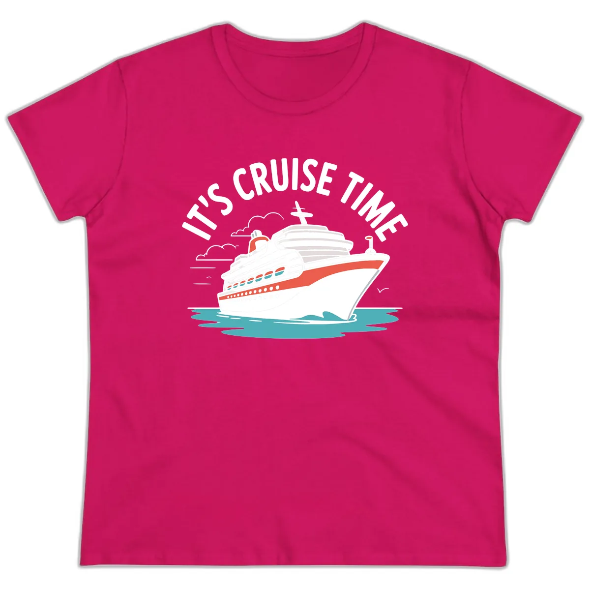 It's Cruise Time Ship Graphic Ladies Tee in Heliconia