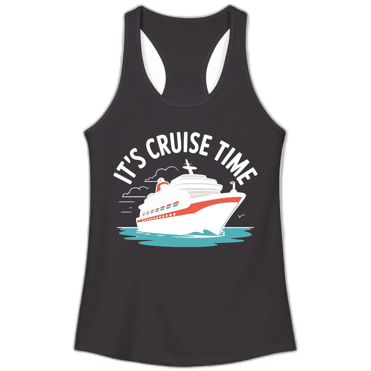 It's Cruise Time Ship Graphic Ladies Tank in Black