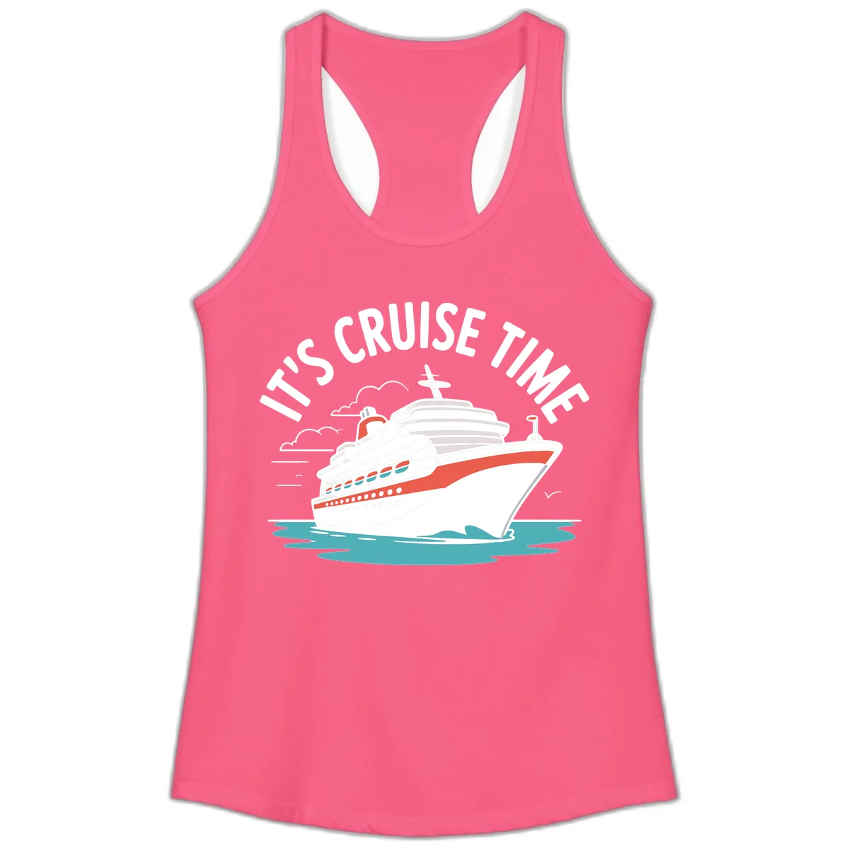 It's Cruise Time Ship Graphic Ladies Tank in Solid Hot Pink