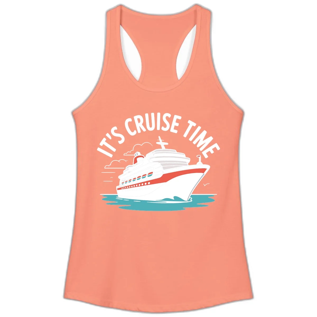 It's Cruise Time Ship Graphic Ladies Tank in Solid Light Orange