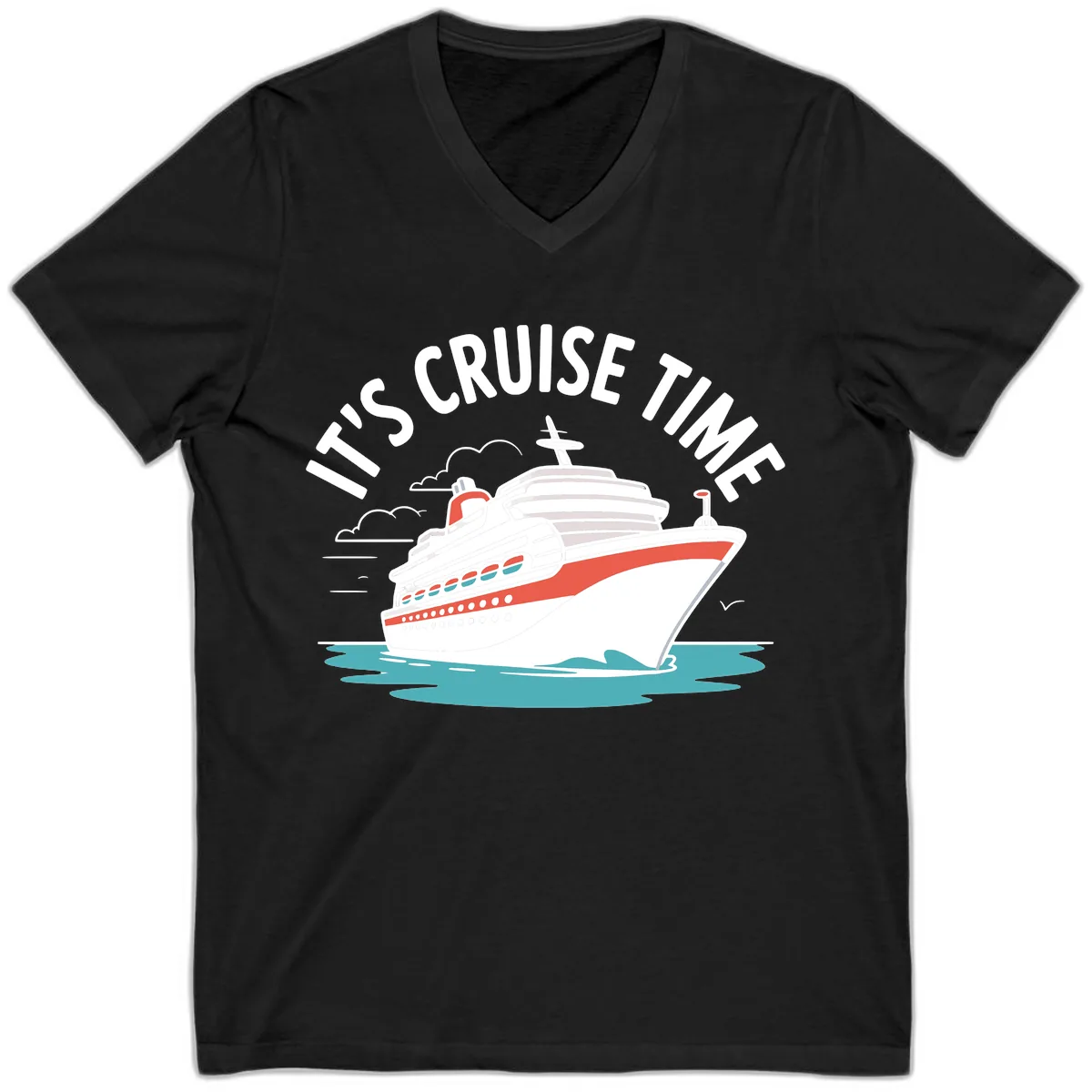 It's Cruise Time Ship Graphic V-Neck in Black