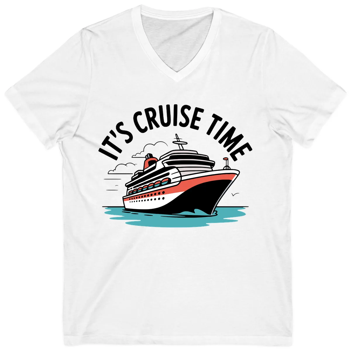 It's Cruise Time Ship Graphic V-Neck in White