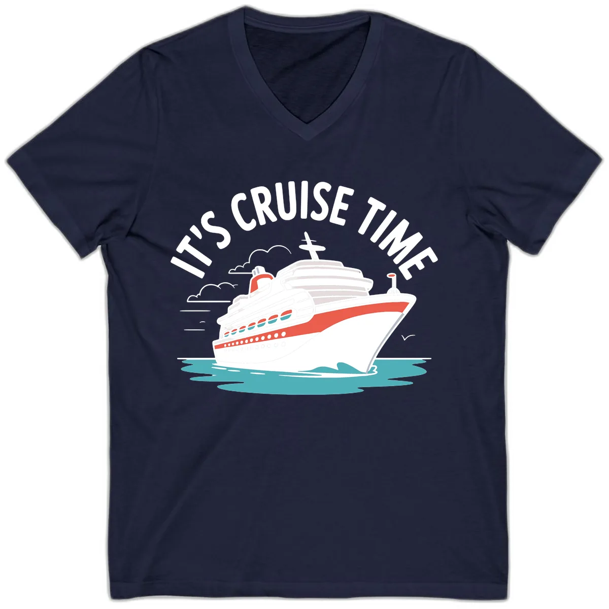 It's Cruise Time Ship Graphic V-Neck in Navy