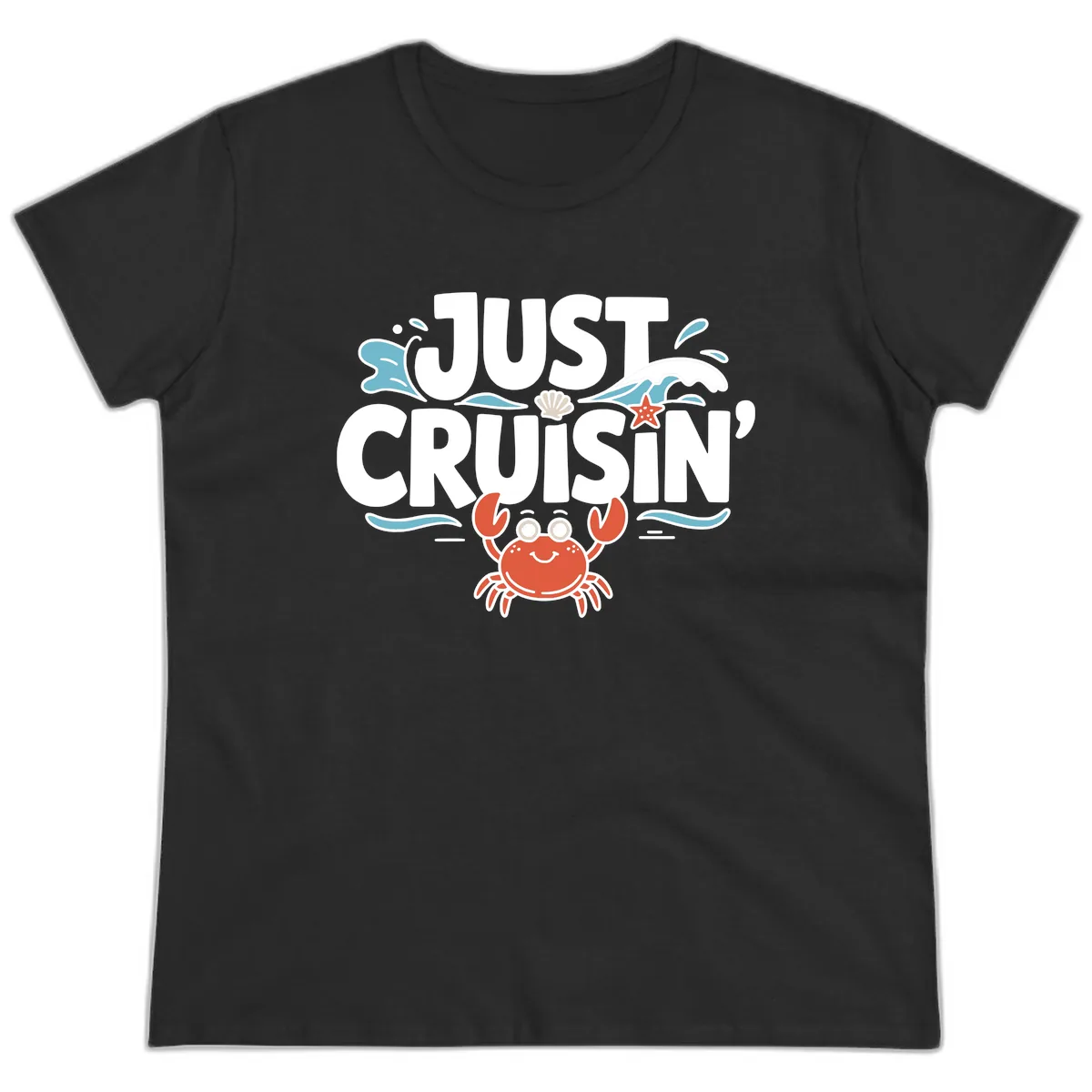 Just Cruisin Crab Vacation Design Ladies Tee in Black
