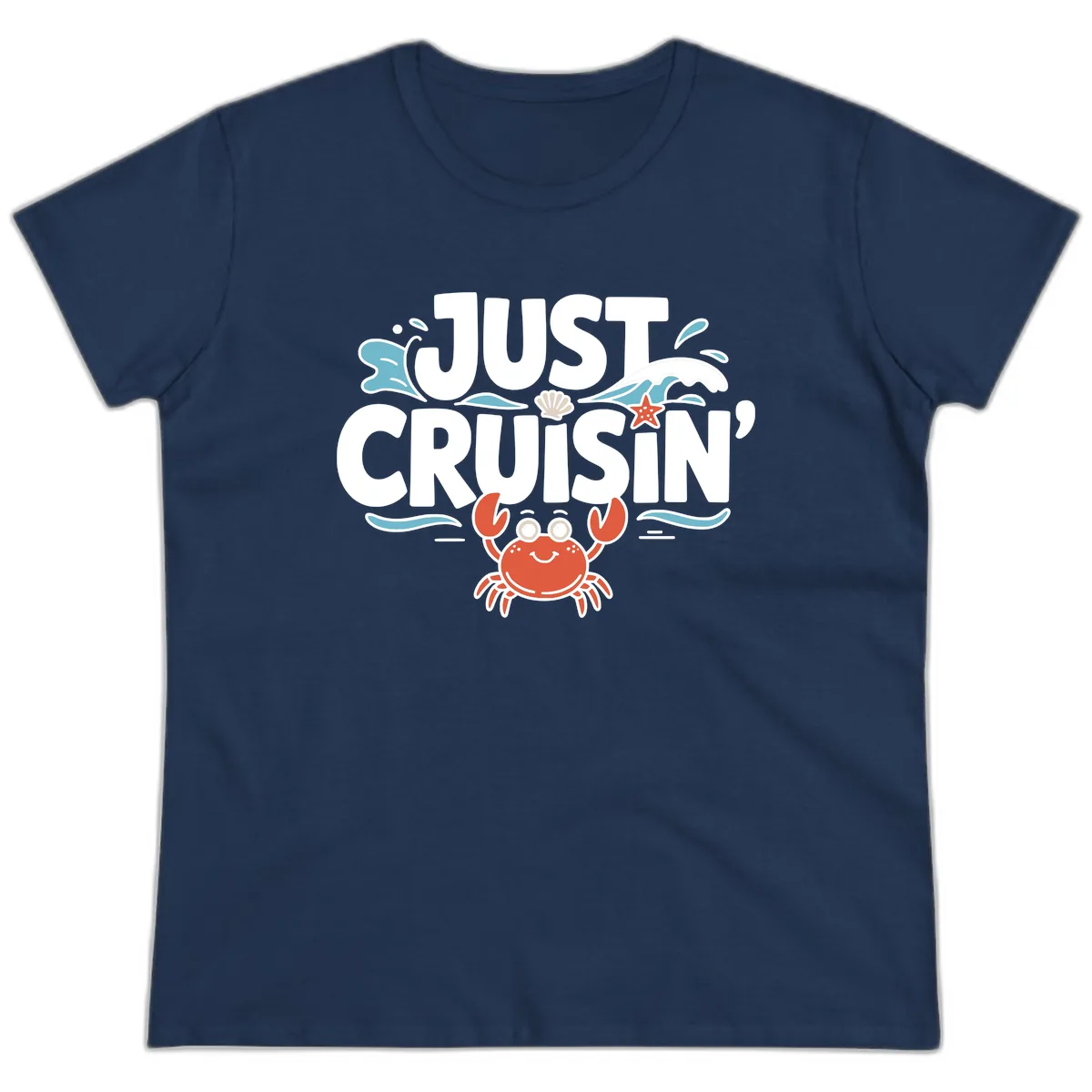 Just Cruisin Crab Vacation Design Ladies Tee in Navy