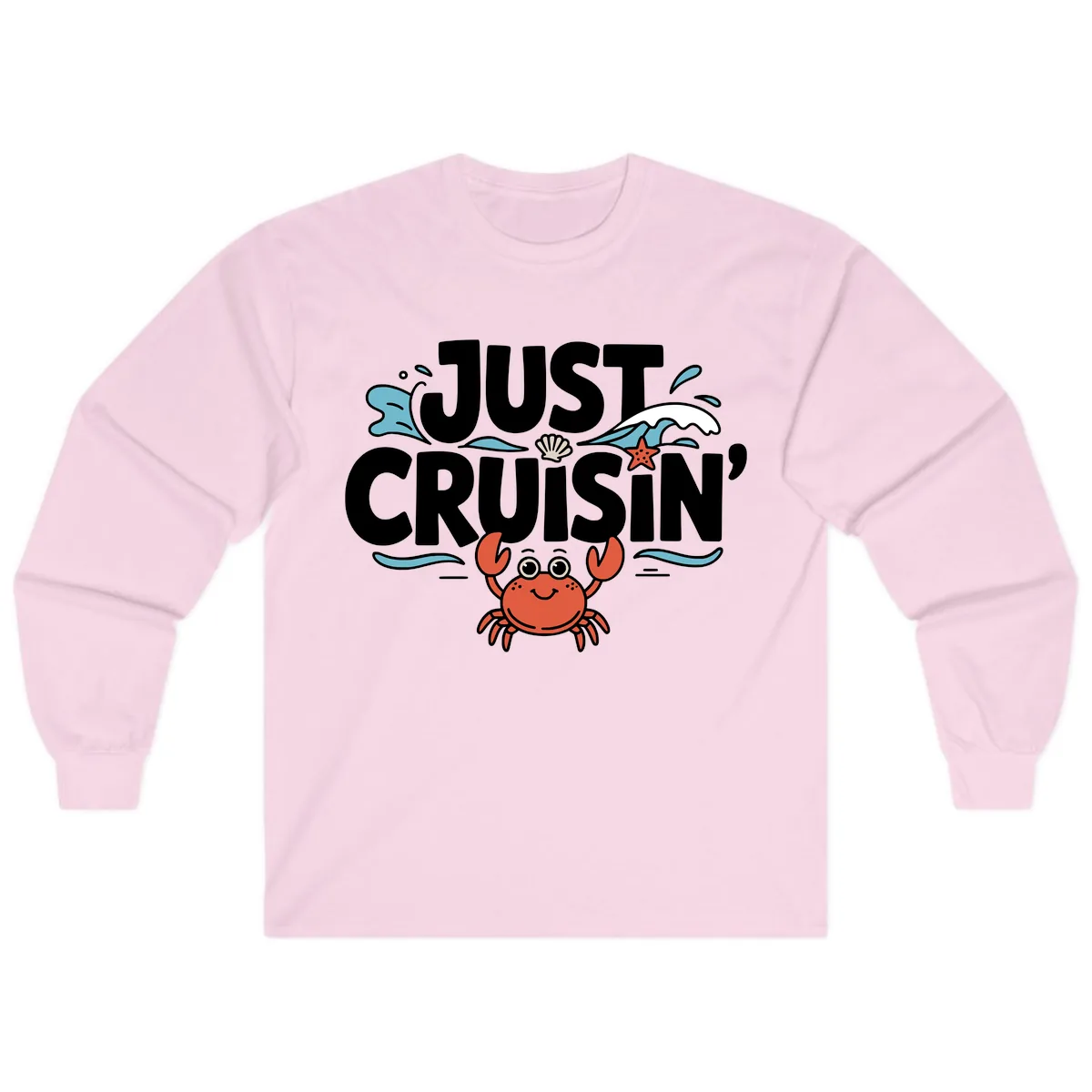 Just Cruisin Crab Vacation Design Long Sleeve in Light Pink