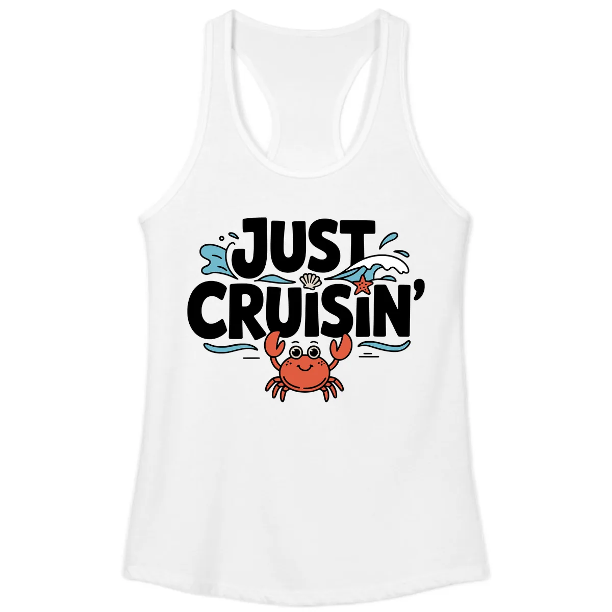Just Cruisin Crab Vacation Design Ladies Tank in White
