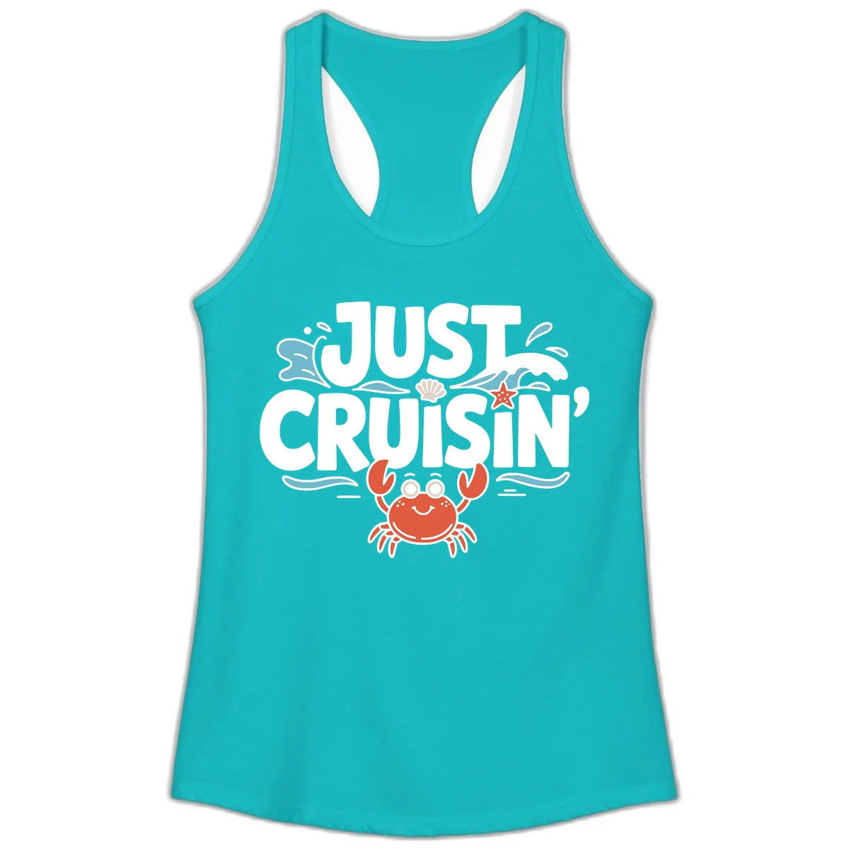 Just Cruisin Crab Vacation Design Ladies Tank in Tahiti Blue
